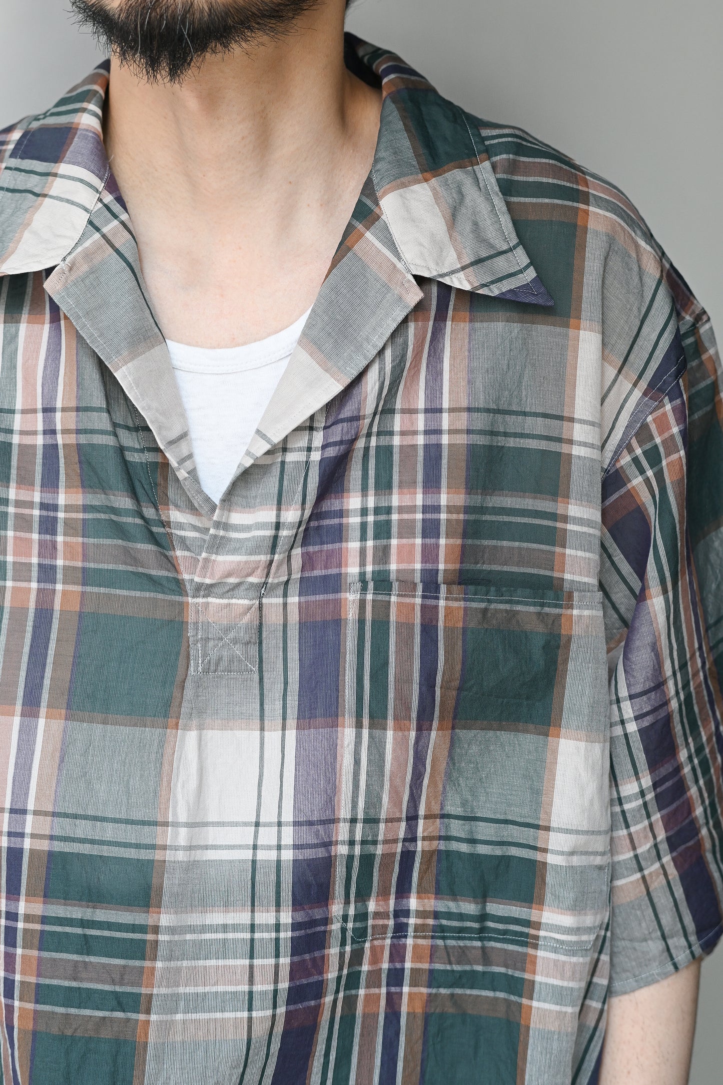 KAPTAIN SUNSHINE / Gauze Plaid Pullover SS Shirt