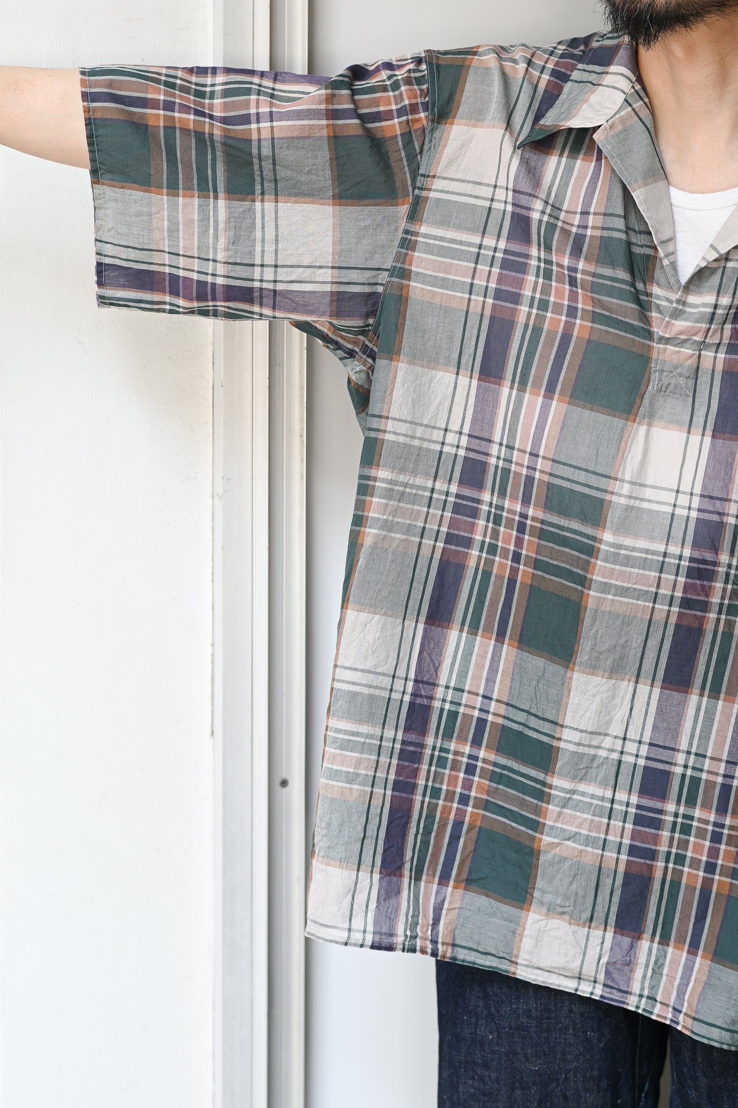 KAPTAIN SUNSHINE / Gauze Plaid Pullover SS Shirt