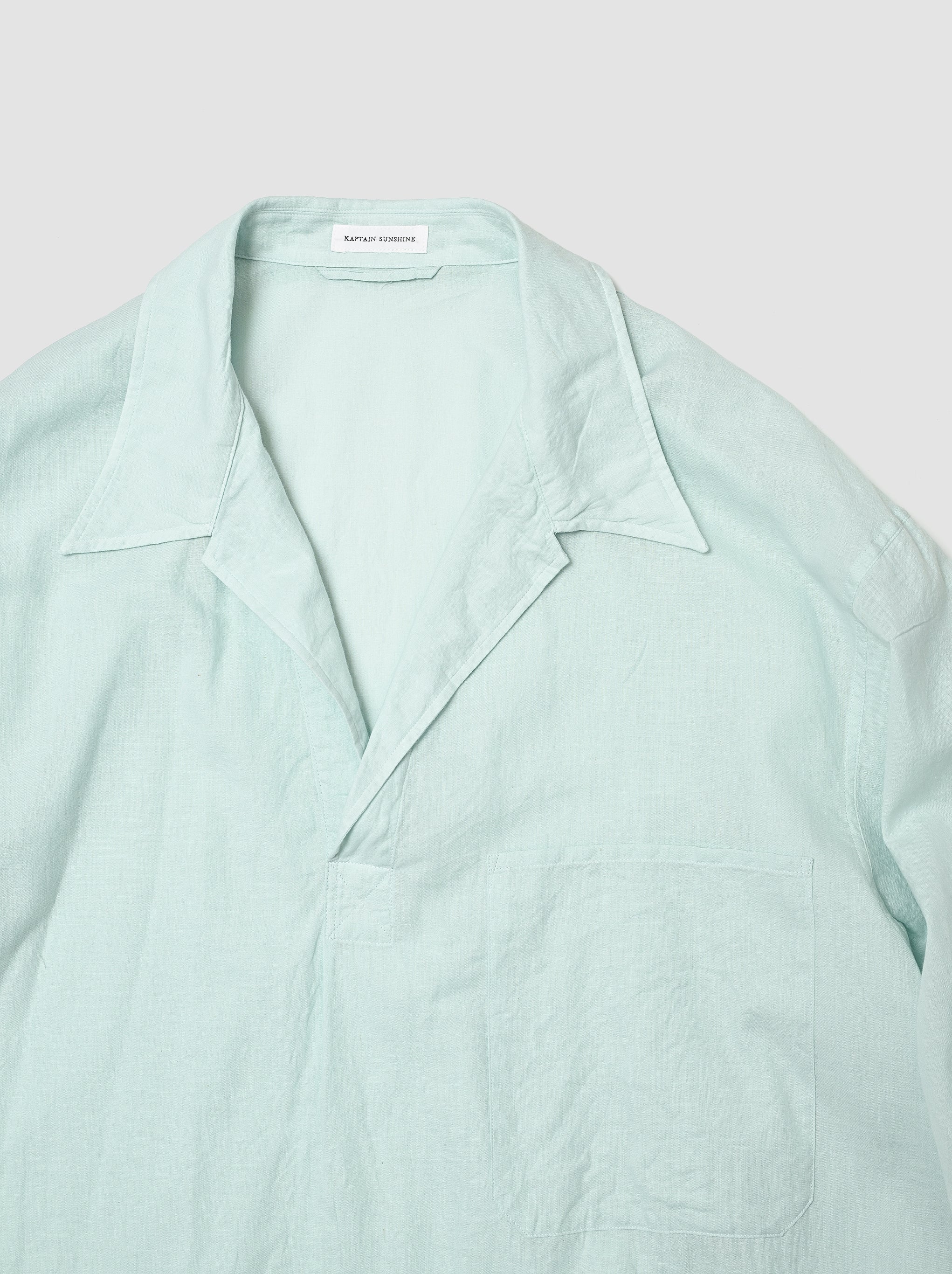 良品 キャプテンサンシャイン コットン リネン シルク 長袖 BDシャツ 青緑 KAPTAIN SUNSHINE / Pullover SS Shirt -MINT – and father