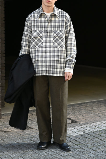 ANTOS. / DOUBLE POCKET OVER SHIRT -WHITE/BLACK