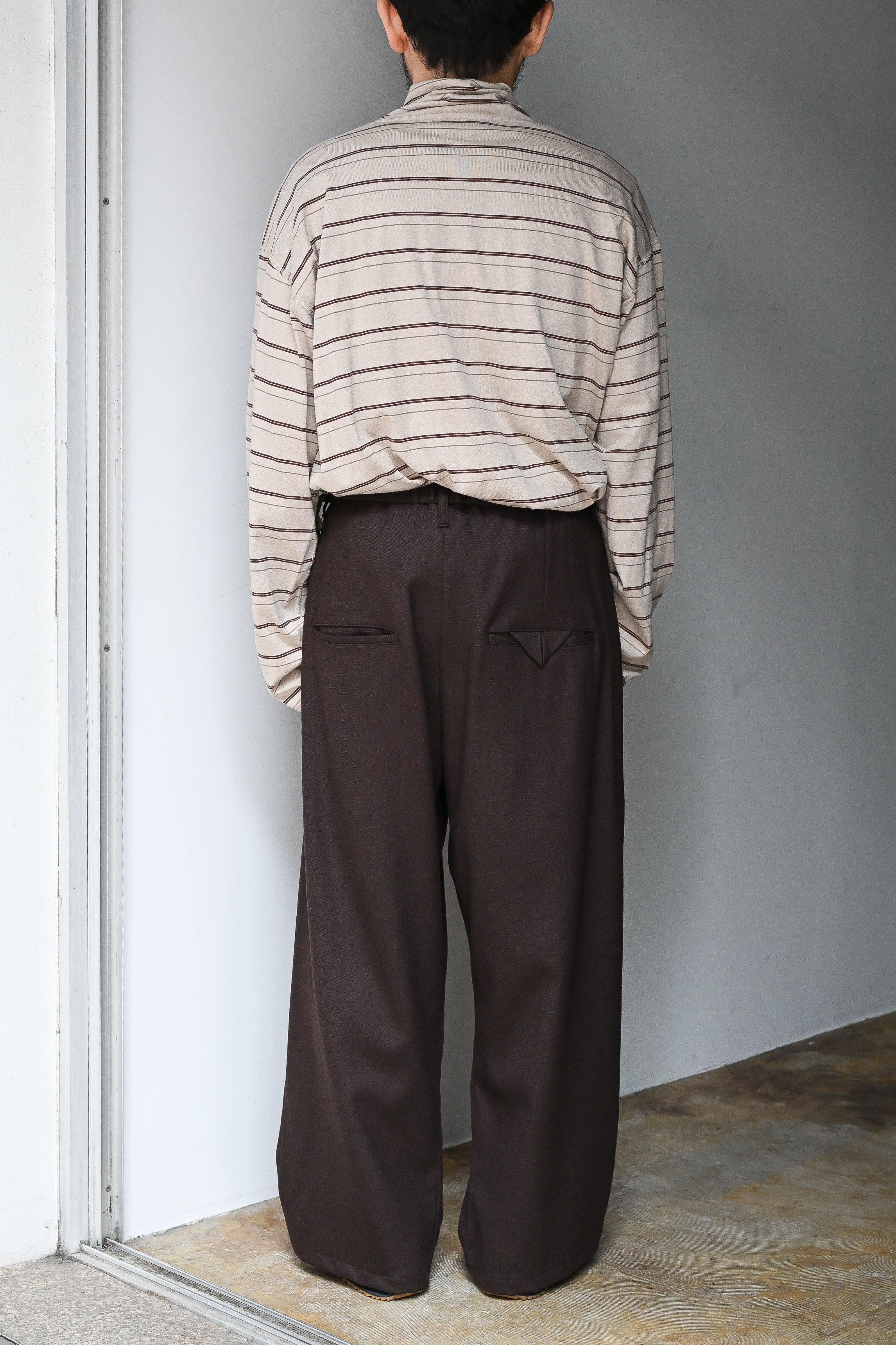 ANCELLM / BELTED WOOL SLACKS -BROWN