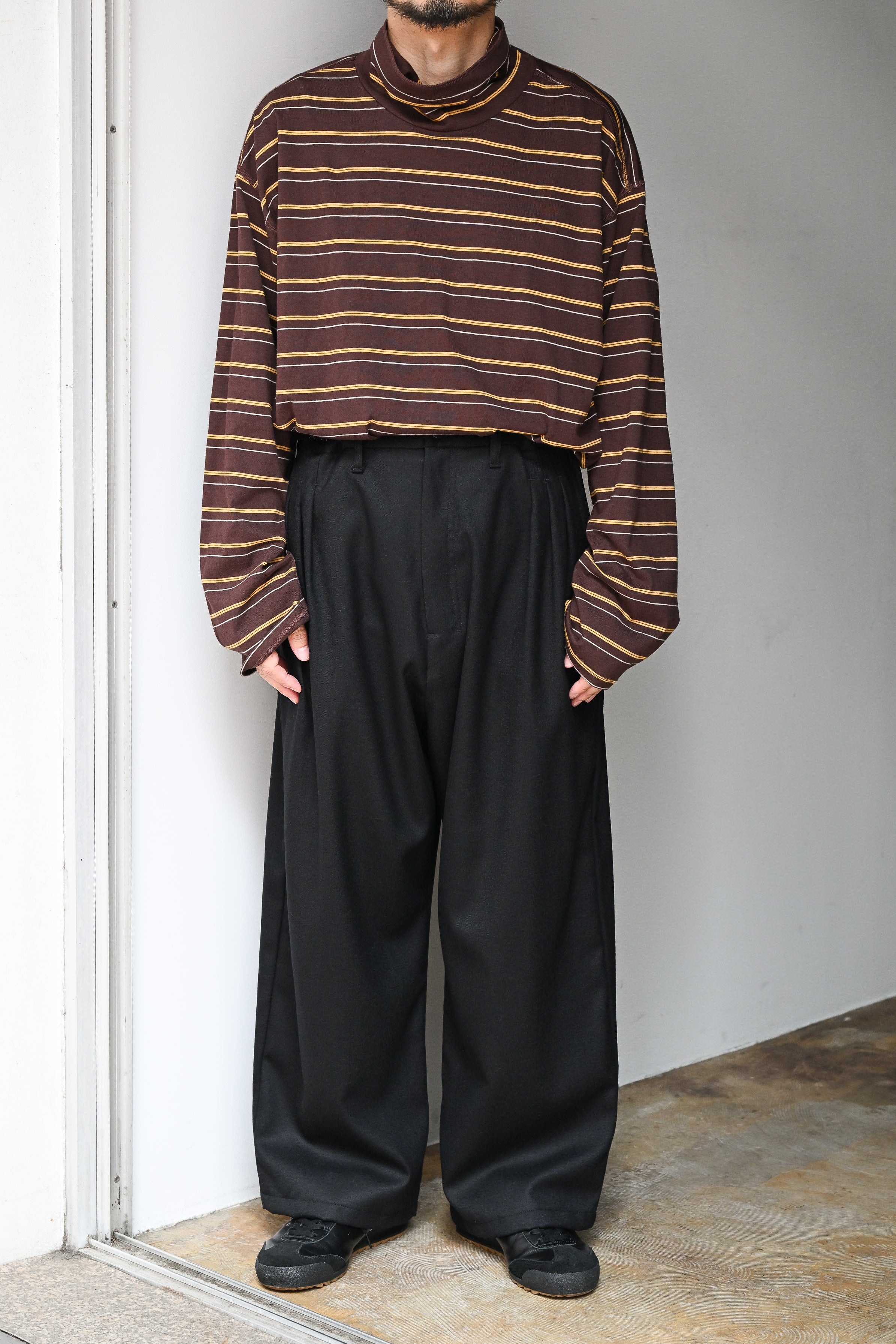 ANCELLM / BELTED WOOL SLACKS -BLACK