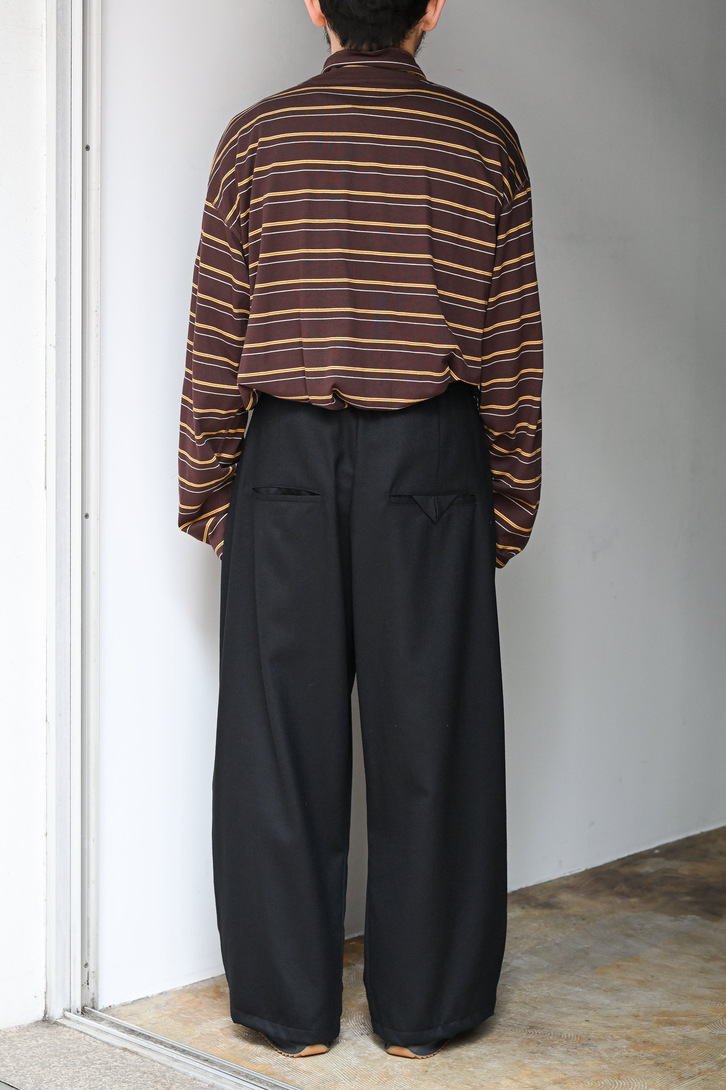 ANCELLM / BELTED WOOL SLACKS -BLACK