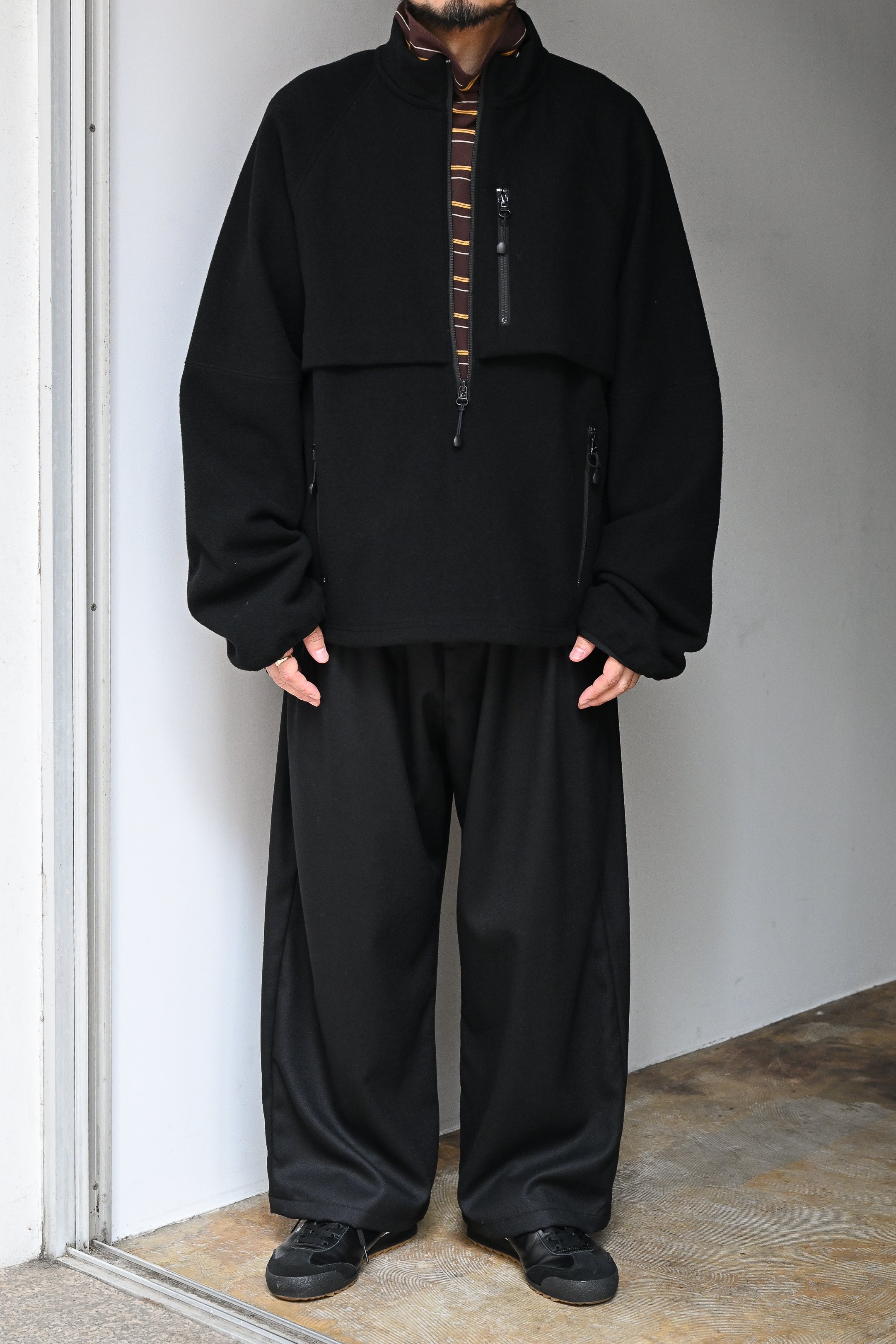 ANCELLM / BELTED WOOL SLACKS -BLACK