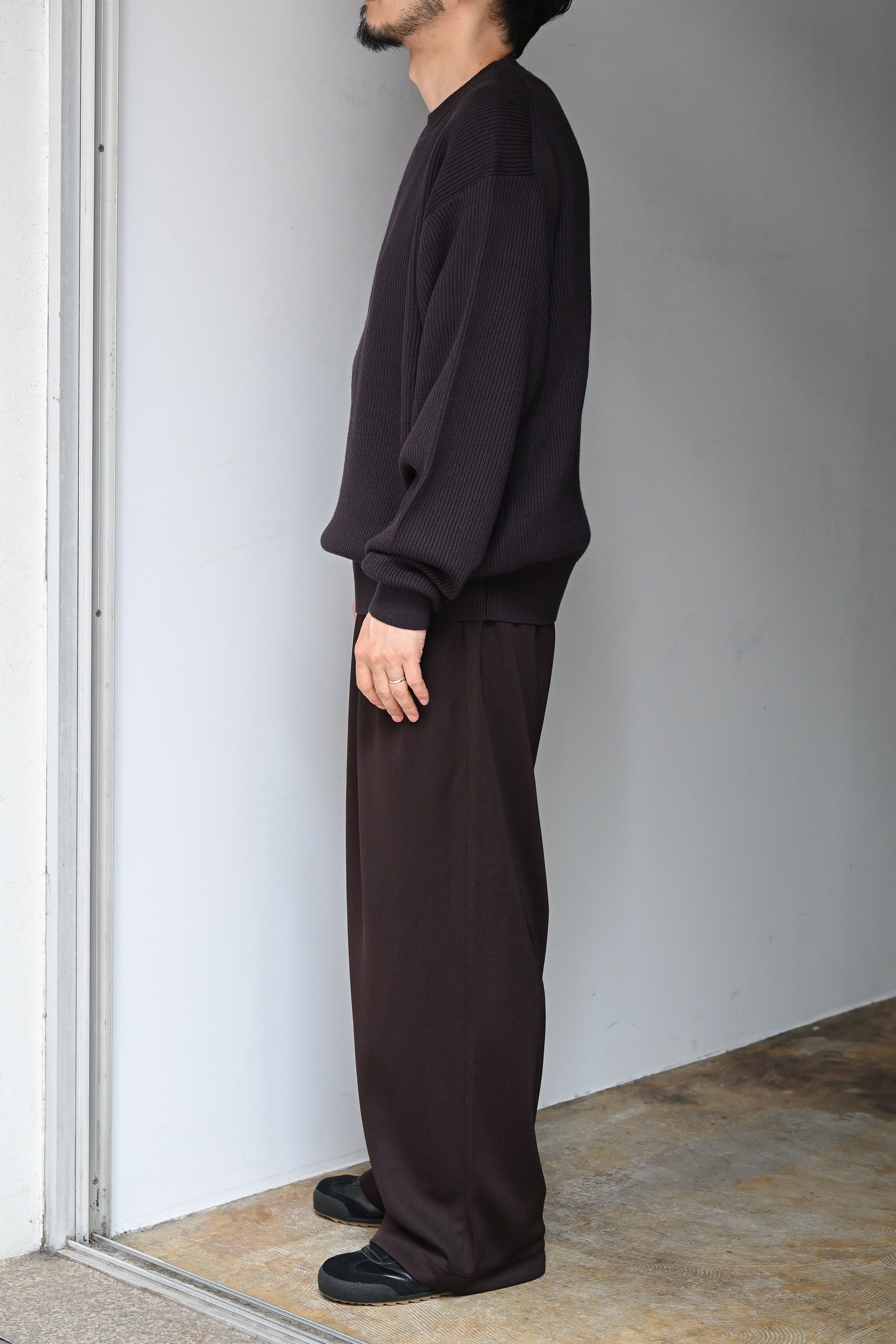 KAPTAIN SUNSHINE / Cotton Wool Knit Pullover -ESPRESSO