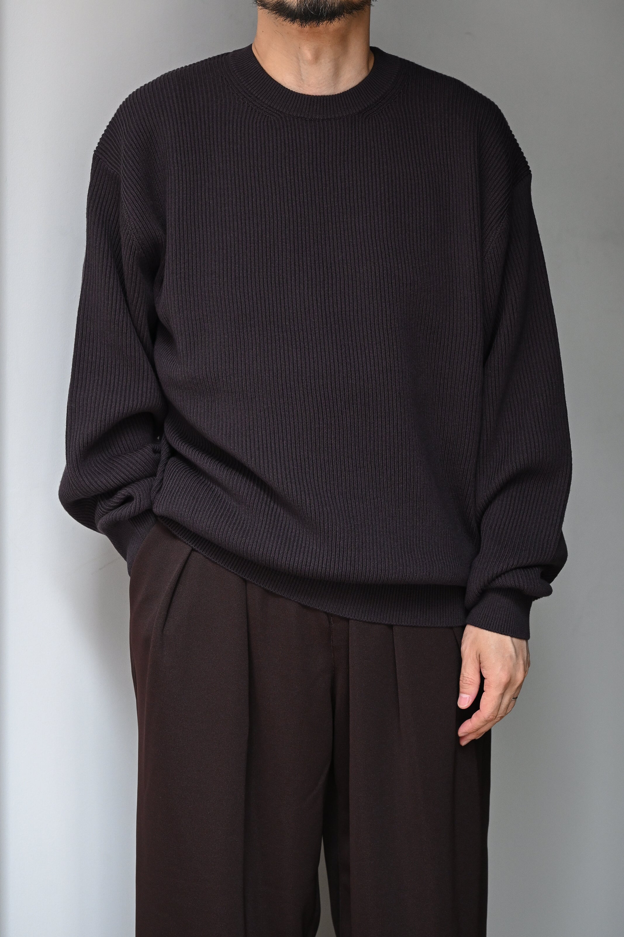 KAPTAIN SUNSHINE / Cotton Wool Knit Pullover -ESPRESSO