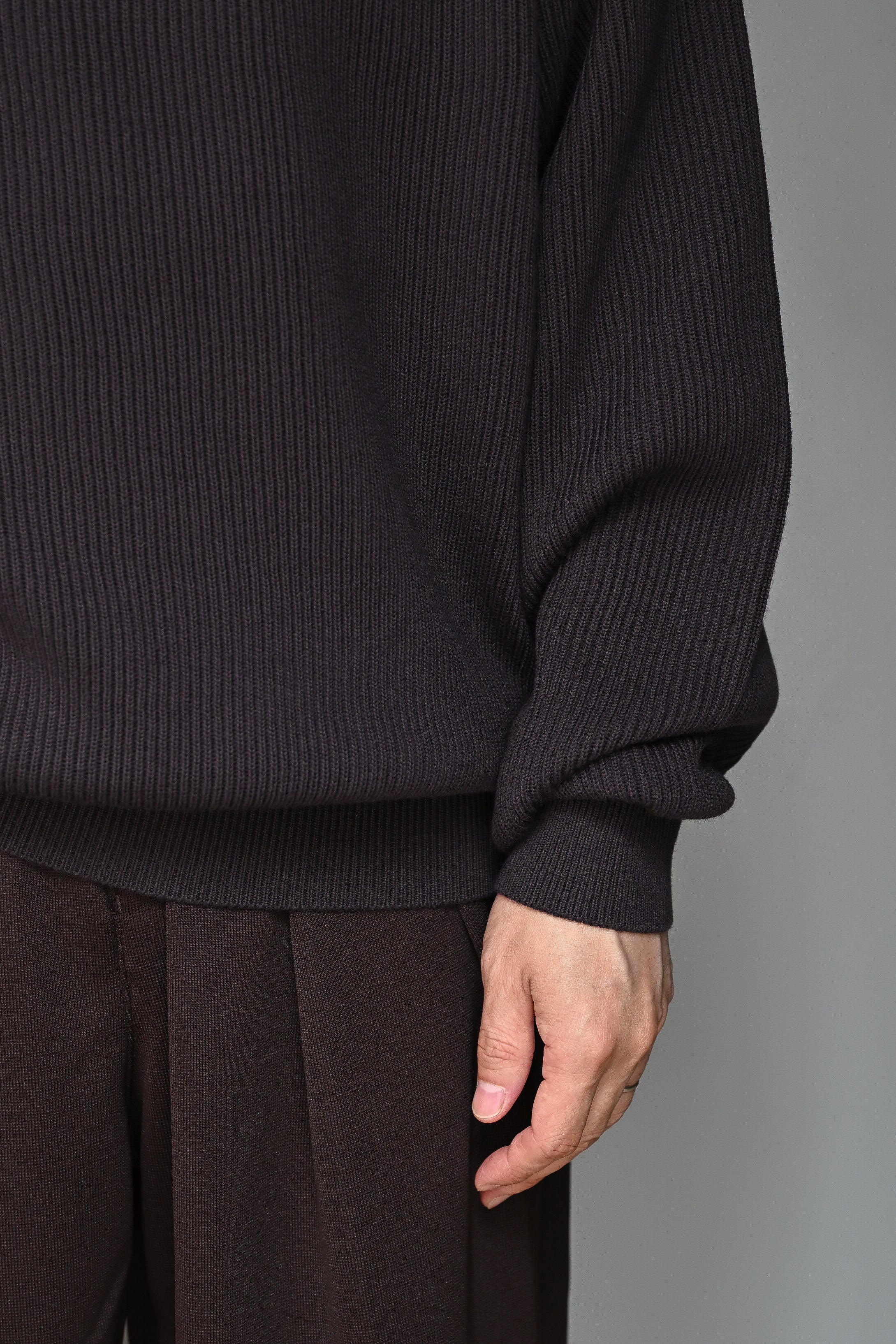 KAPTAIN SUNSHINE / Cotton Wool Knit Pullover -ESPRESSO
