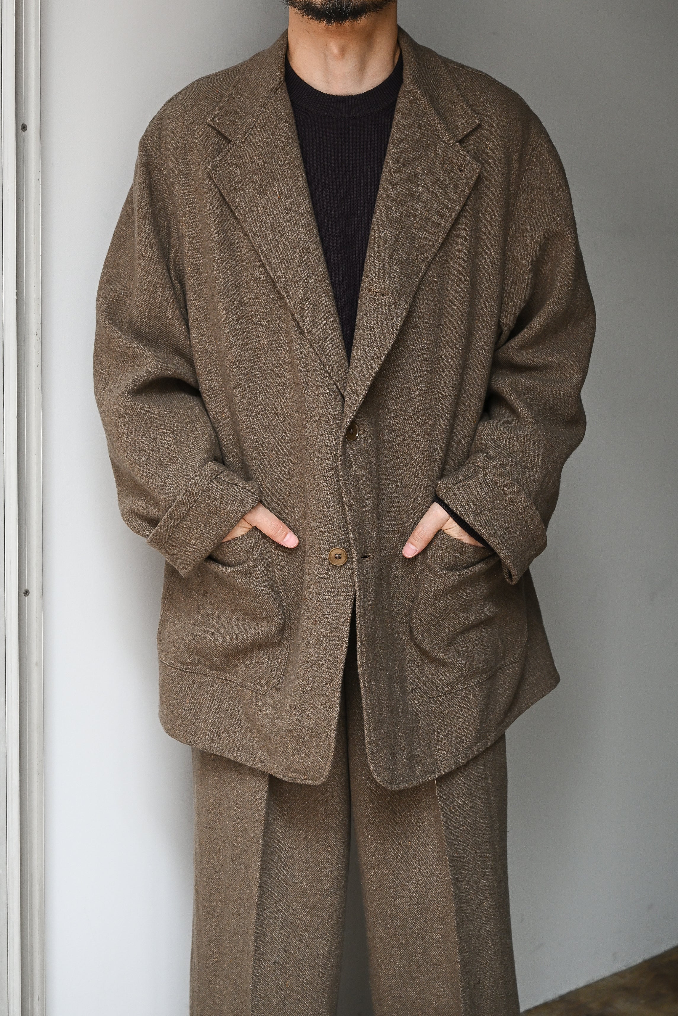 KAPTAIN SUNSHINE テーラードジャケット クレイジーパターン KAPTAIN SUNSHINE / Wool Linen Serge Square Jacket -MOSS