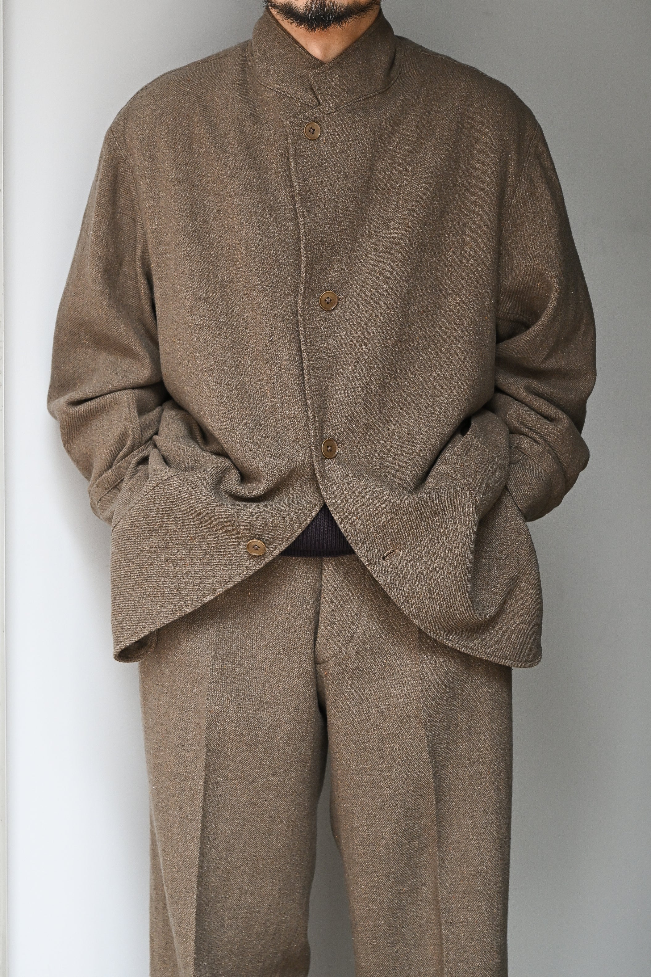 KAPTAIN SUNSHINE / Wool Linen Serge Square Jacket -MOSS