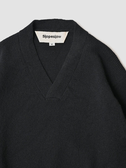 Slopeslow / cross V neck sweater -BLACK