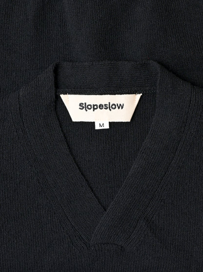 Slopeslow / cross V neck sweater -BLACK