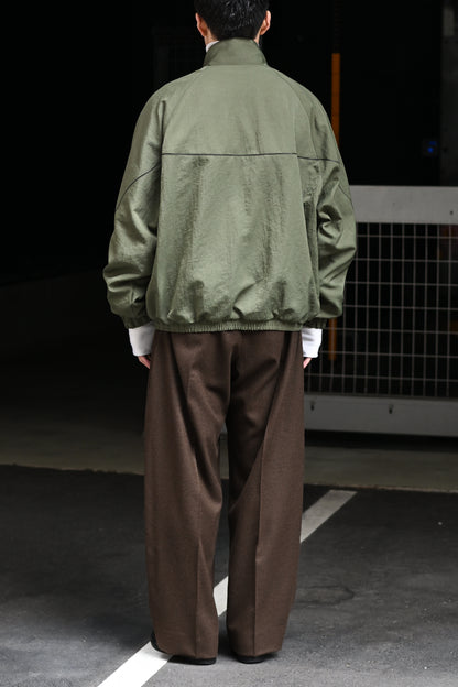 Antwort / LEATHER PIPED BOMBER JACKET -GREEN