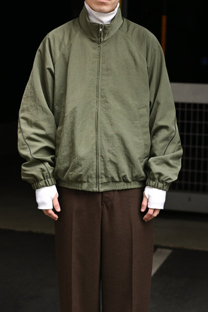 Antwort / LEATHER PIPED BOMBER JACKET -GREEN