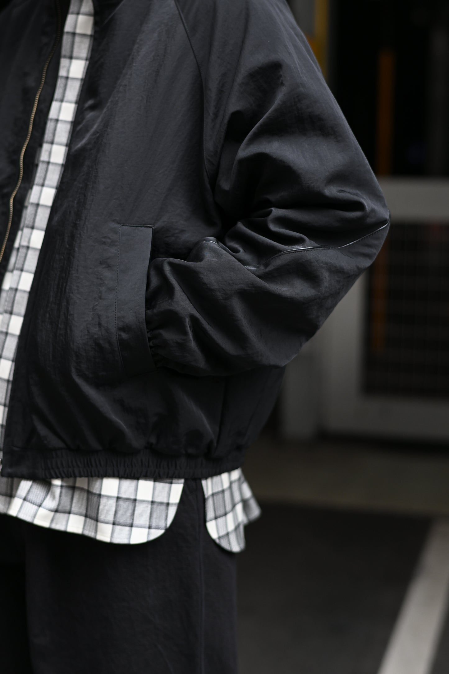 Antwort / LEATHER PIPED BOMBER JACKET -BLACK