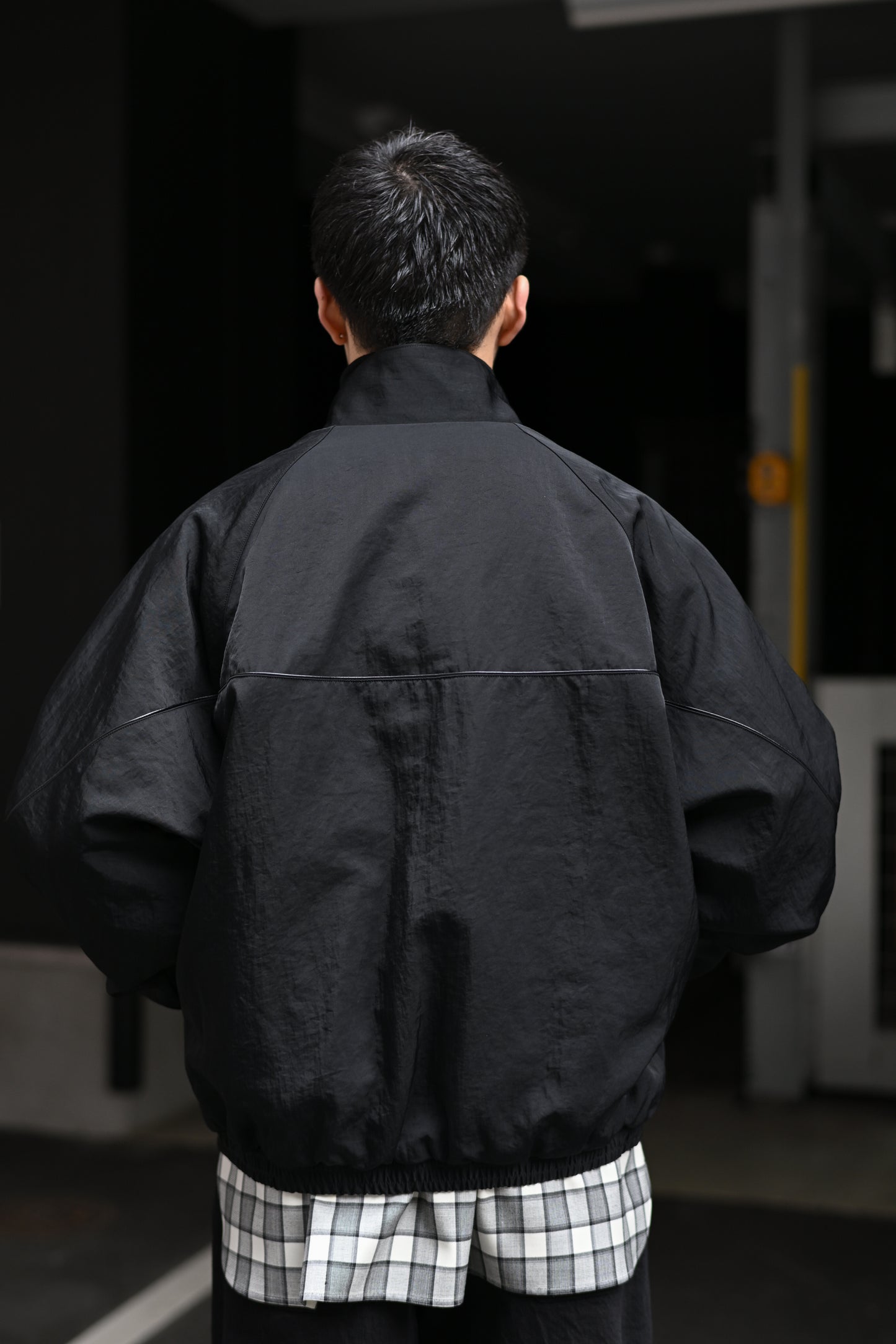 Antwort / LEATHER PIPED BOMBER JACKET -BLACK