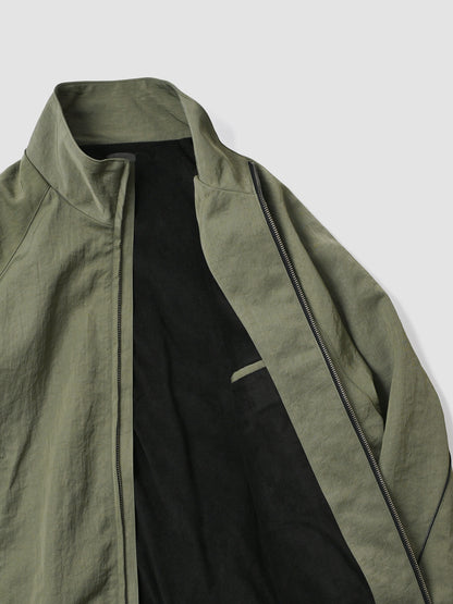 Antwort / LEATHER PIPED BOMBER JACKET -GREEN