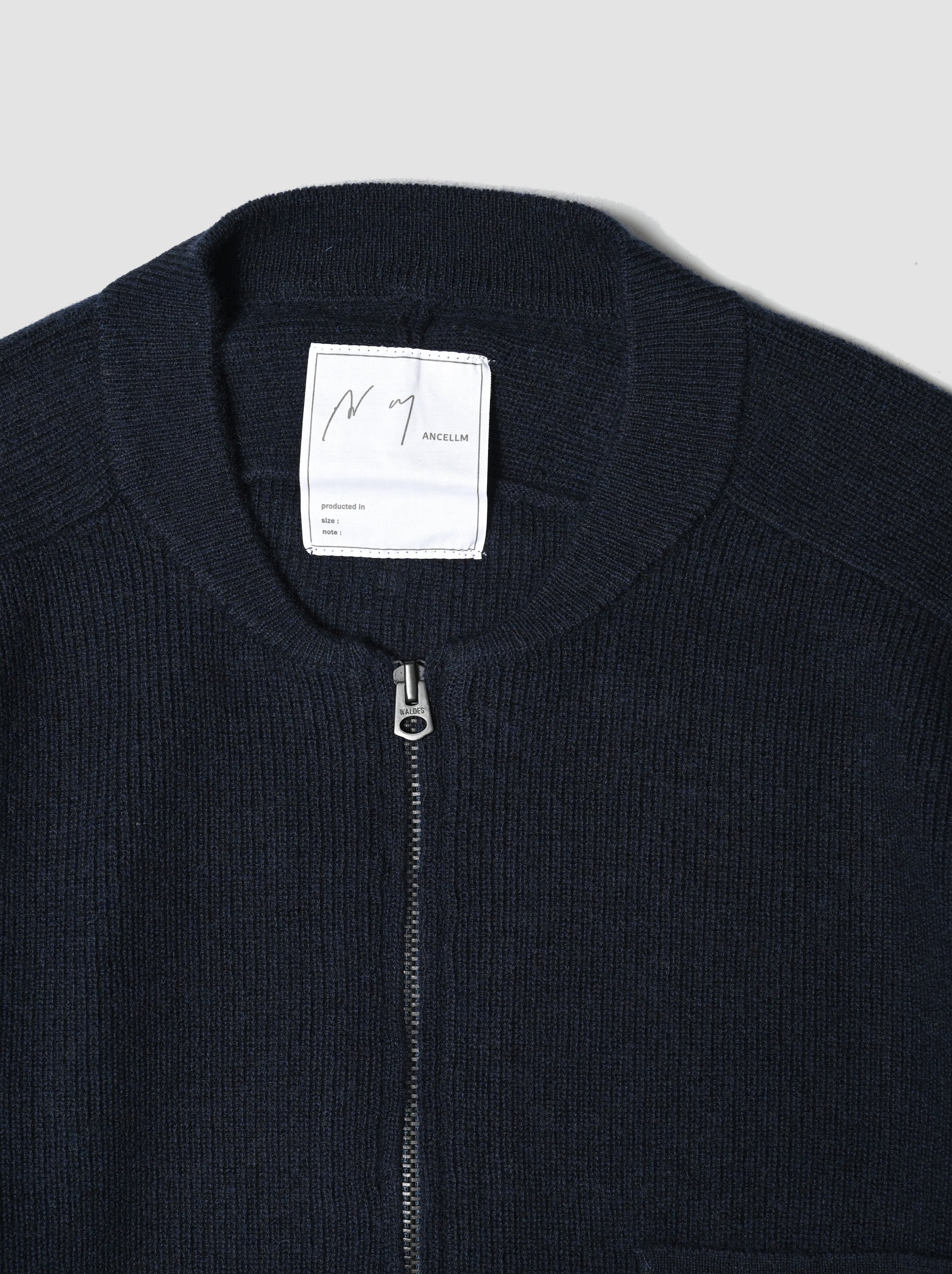 ANCELLM / FULL ZIPPED KNIT CARDIGAN -NAVY