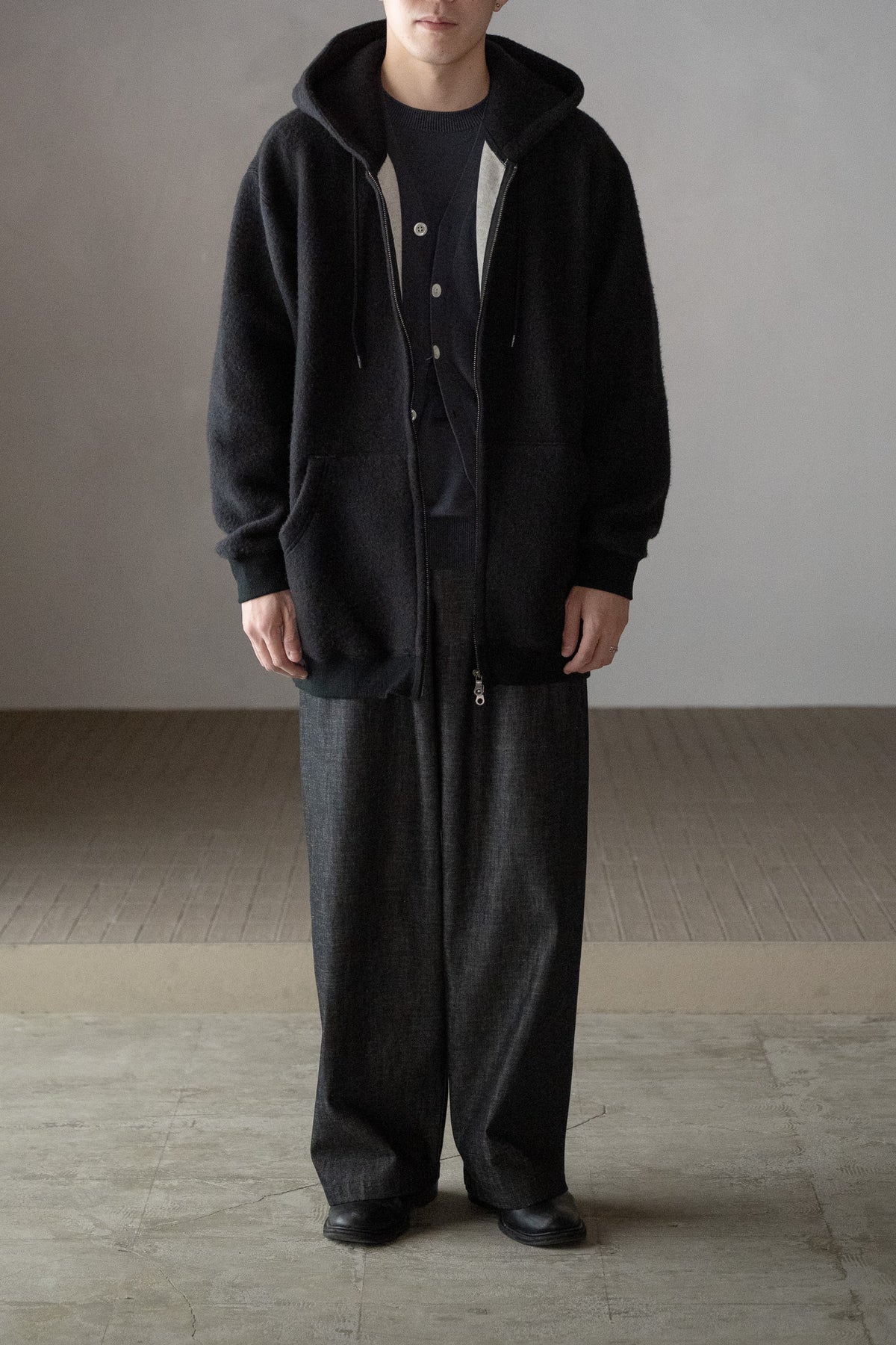 WHOWHAT / WOOL×COTTON FOODIE -BLACK