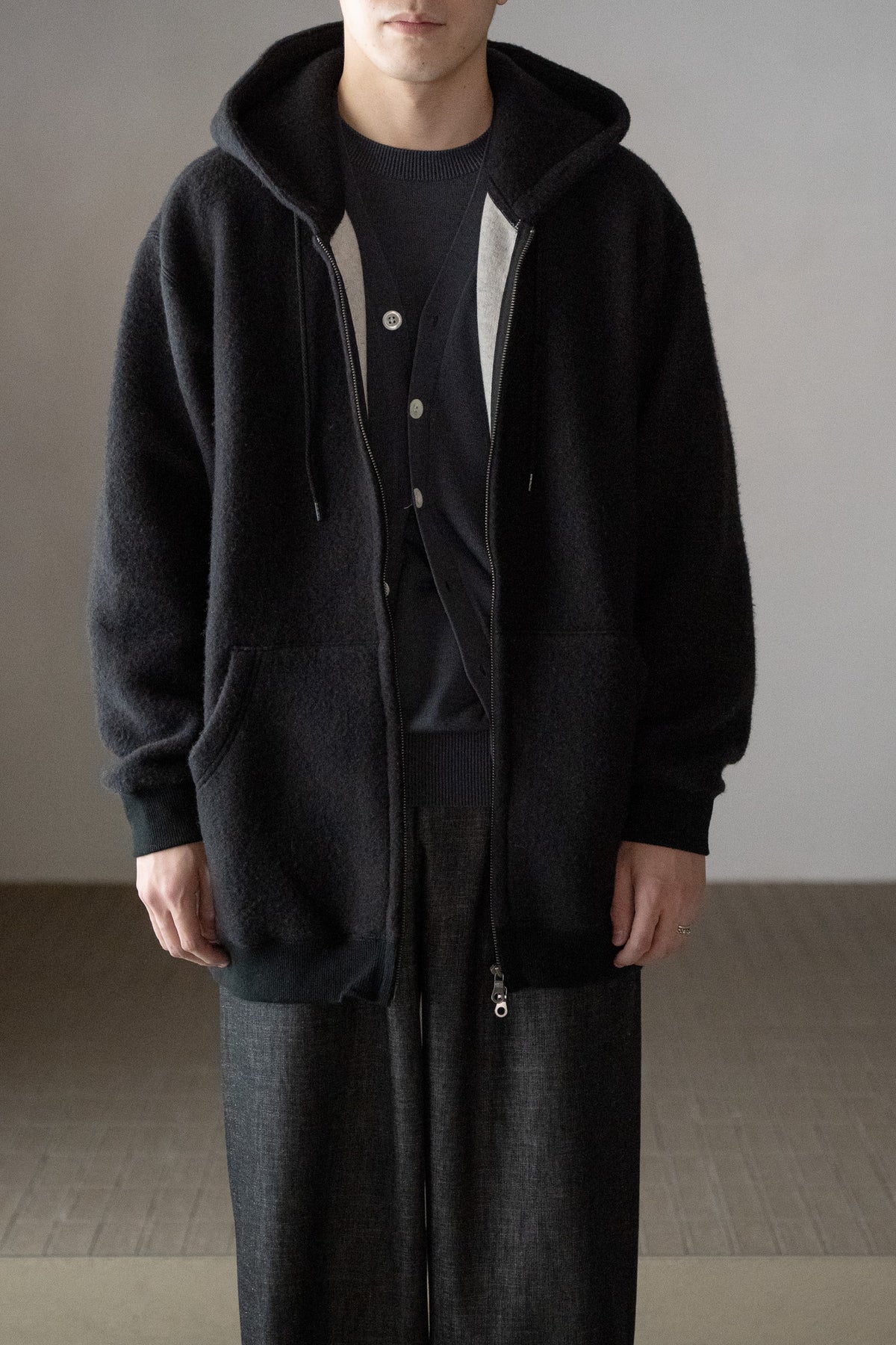 WHOWHAT / WOOL×COTTON FOODIE -BLACK