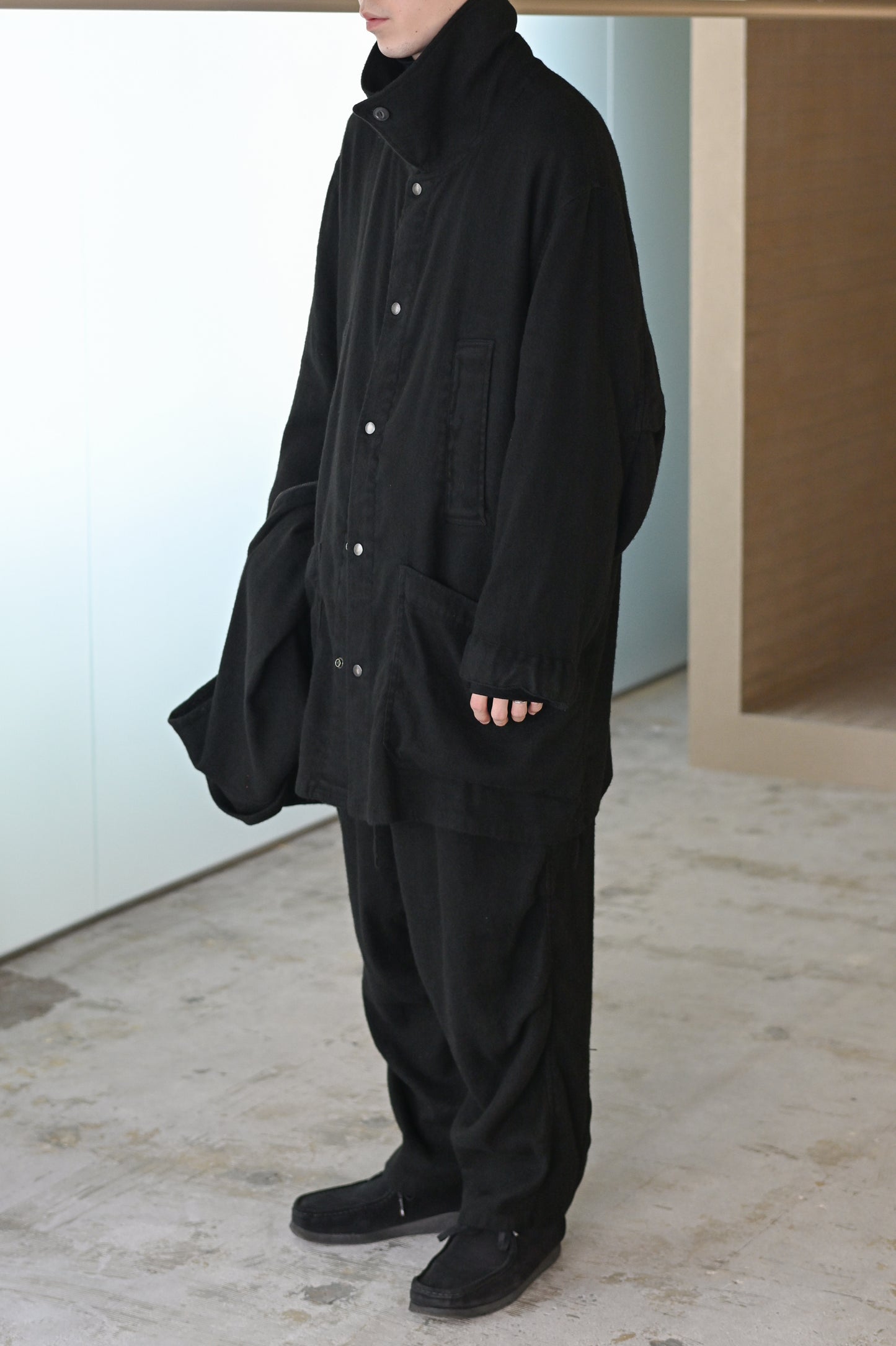 barbell object / flower fl coat -BLACK