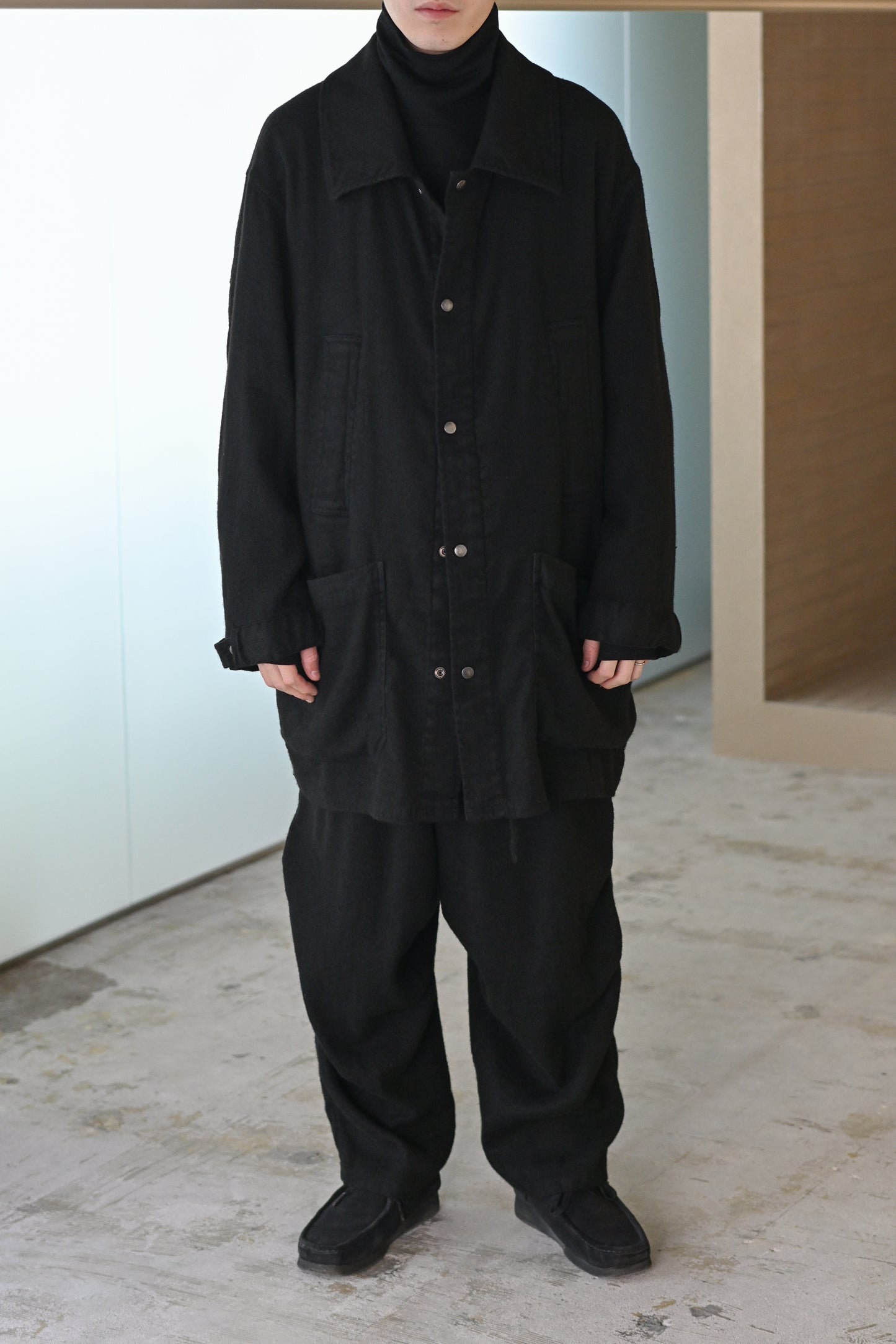 barbell object / flower fl coat -BLACK