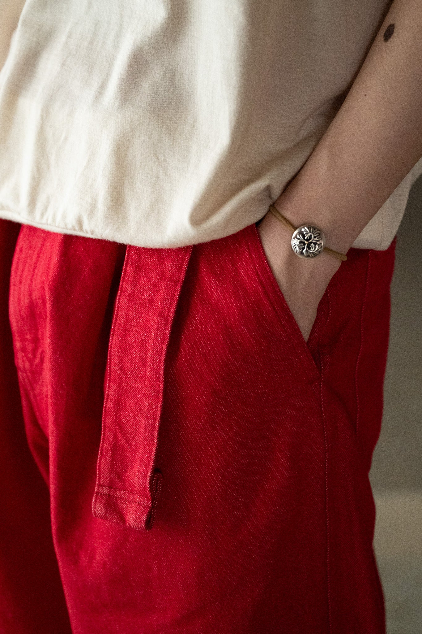 barbell object / denim pt -RED