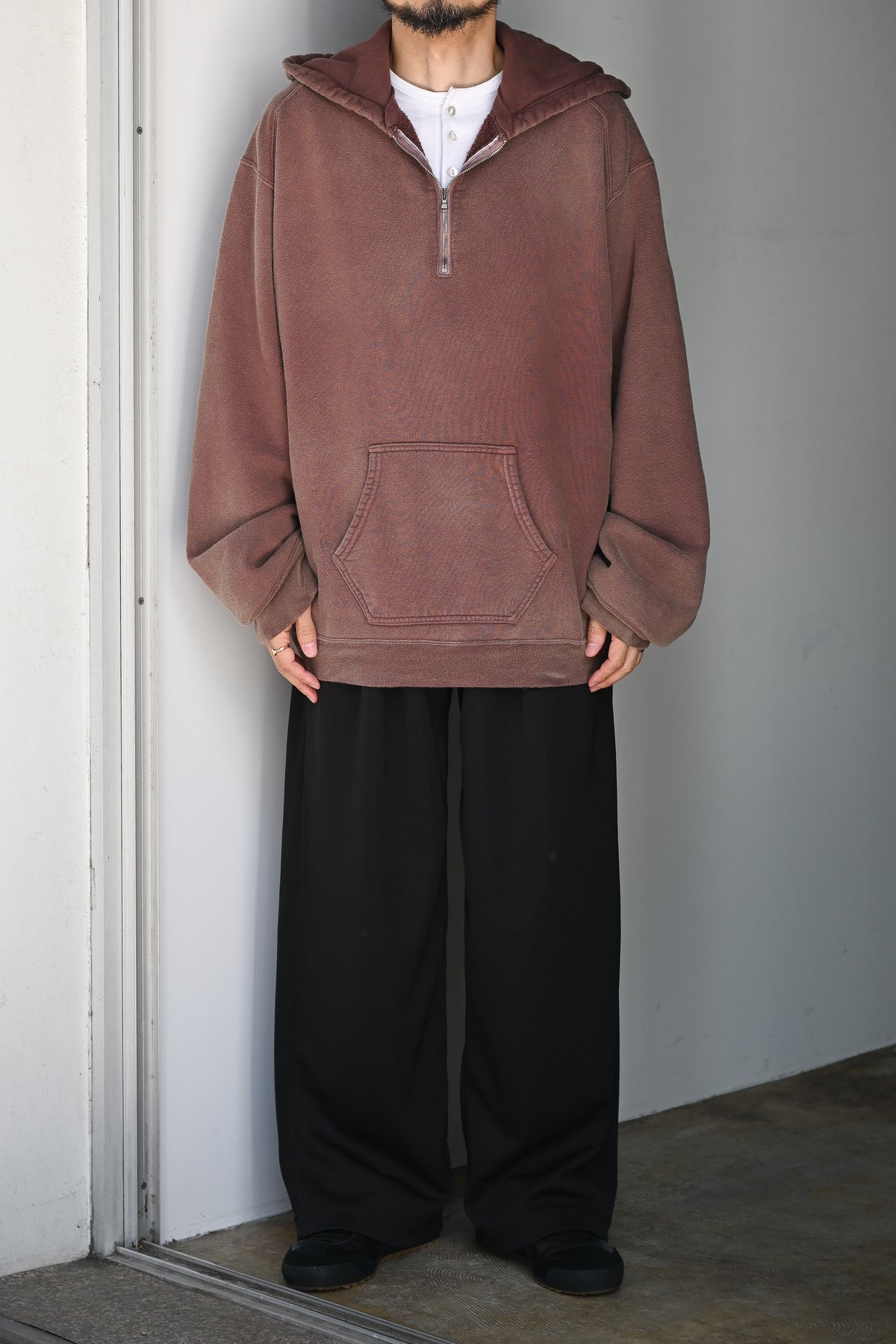 ANCELLM / FLEECE-LINED SWEAT HOODIE -P.BEIGE