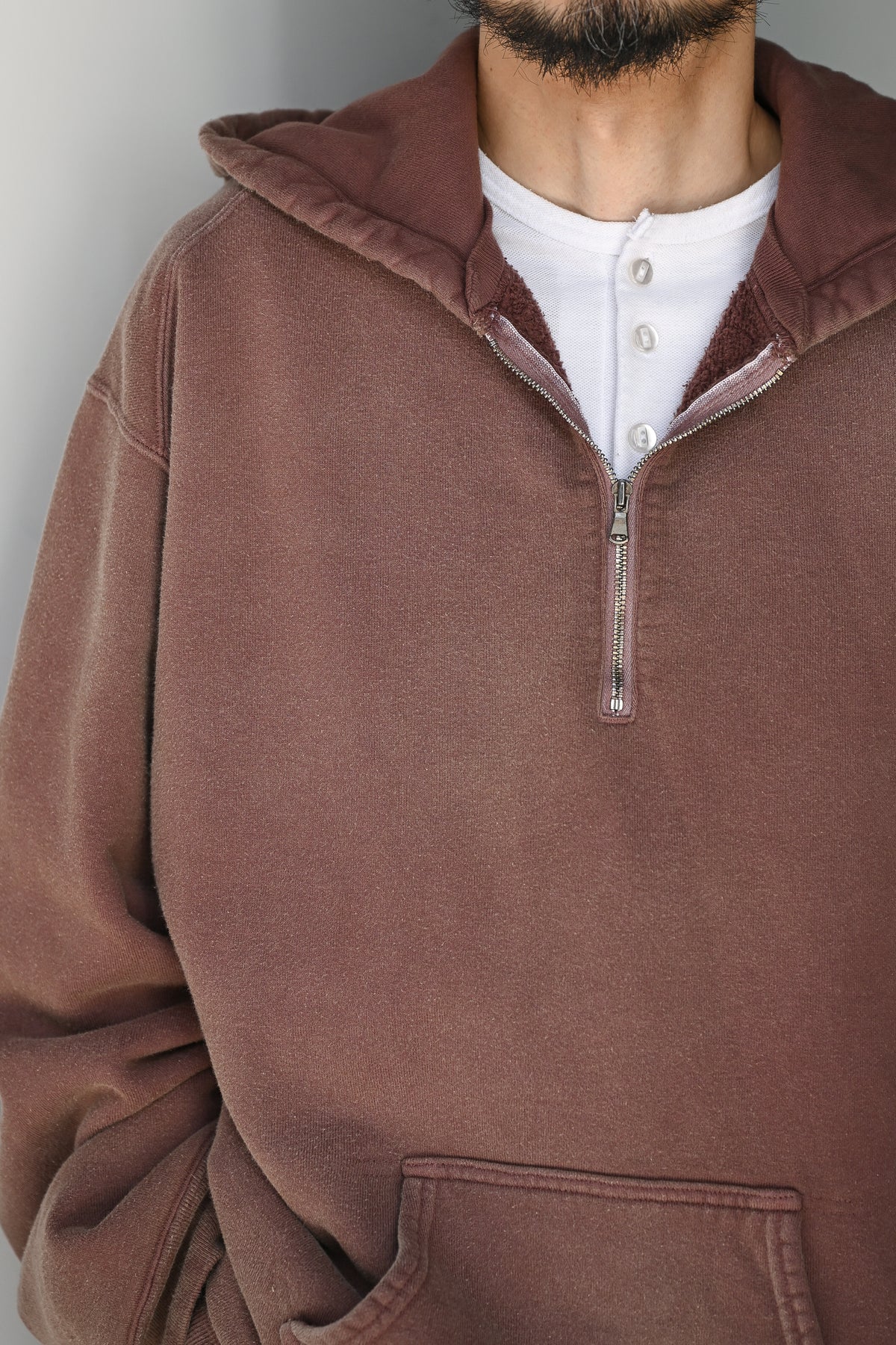 ANCELLM / FLEECE-LINED SWEAT HOODIE -P.BEIGE