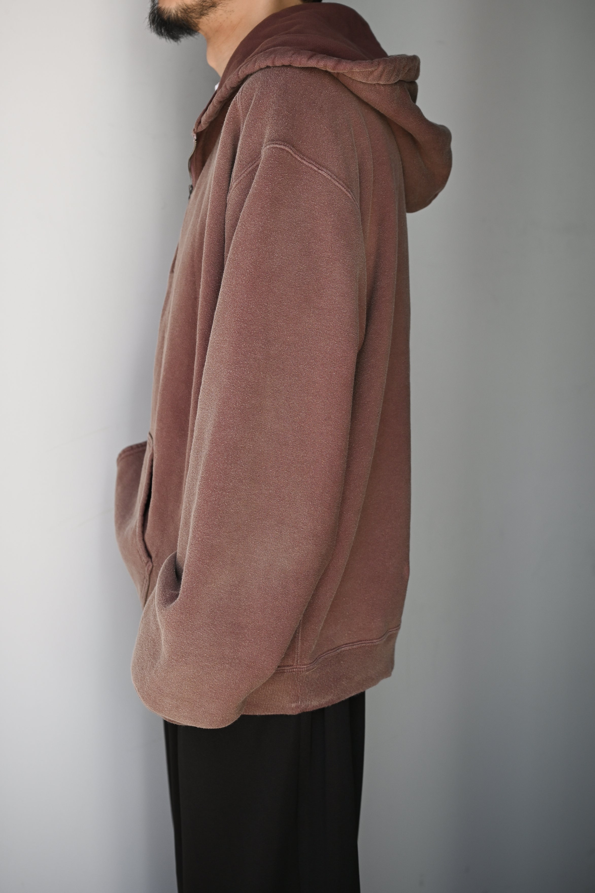 ANCELLM / FLEECE-LINED SWEAT HOODIE -MARRON