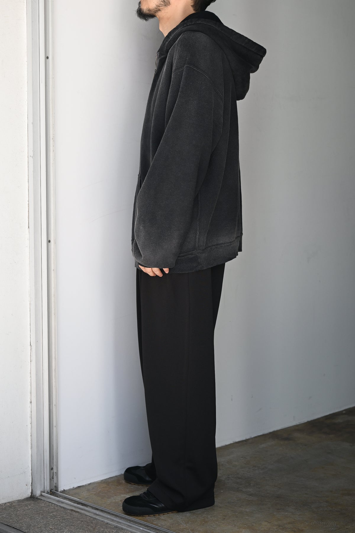 ANCELLM / FLEECE-LINED SWEAT HOODIE -BLACK