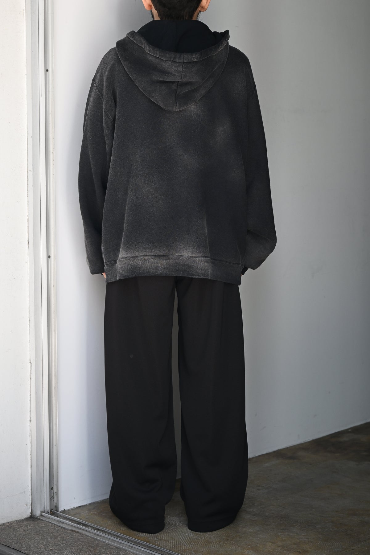 ANCELLM / FLEECE-LINED SWEAT HOODIE -BLACK