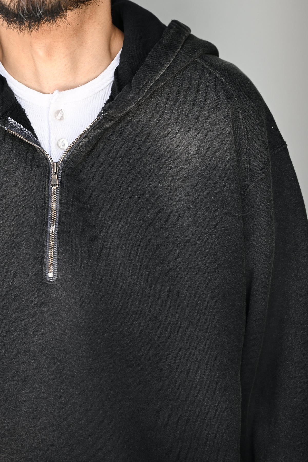 ANCELLM / FLEECE-LINED SWEAT HOODIE -BLACK