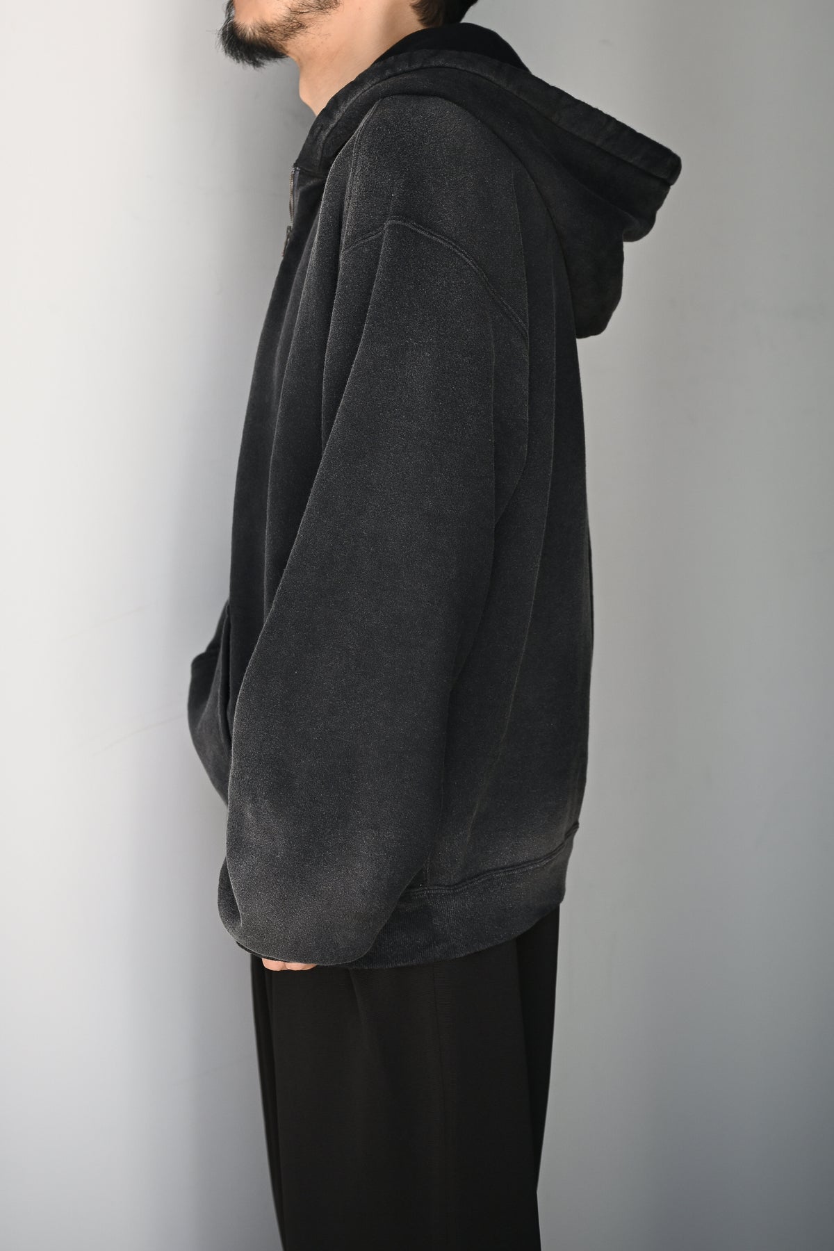 ANCELLM / FLEECE-LINED SWEAT HOODIE -BLACK