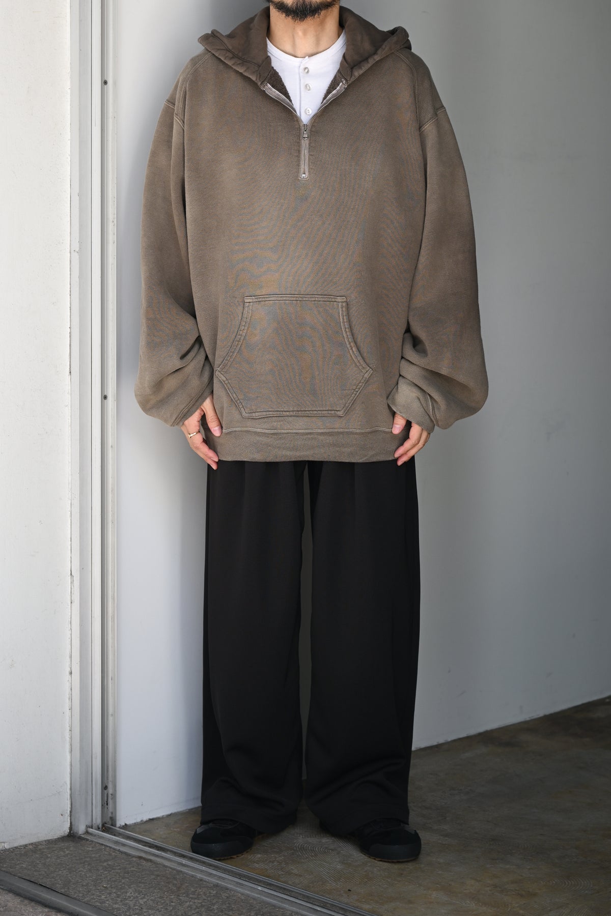 ANCELLM / FLEECE-LINED SWEAT HOODIE -MARRON