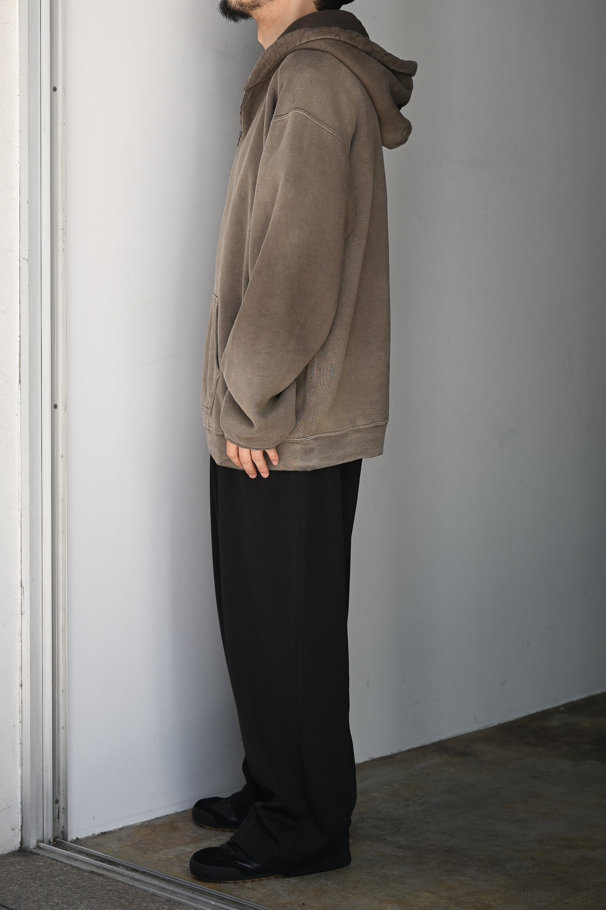 ANCELLM / FLEECE-LINED SWEAT HOODIE -MARRON