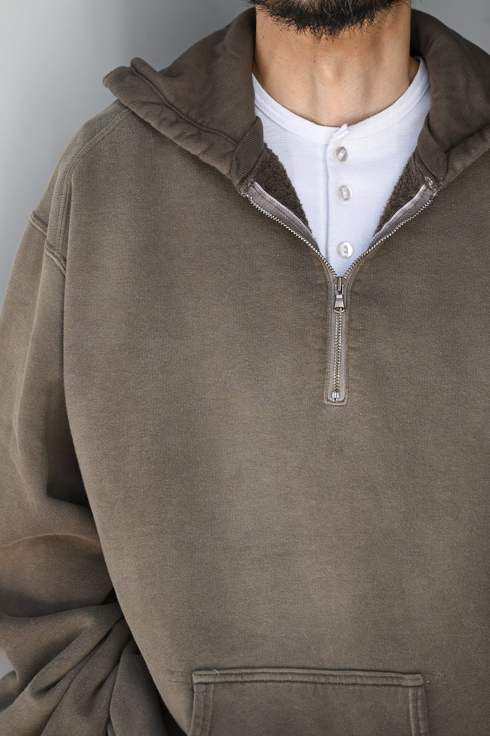 ANCELLM / FLEECE-LINED SWEAT HOODIE -MARRON