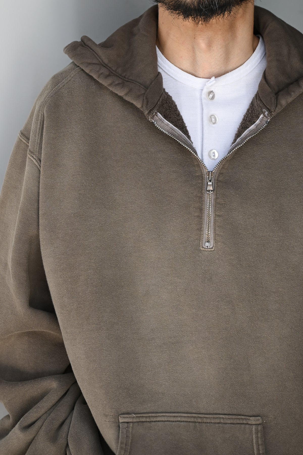 ANCELLM / FLEECE-LINED SWEAT HOODIE -MARRON