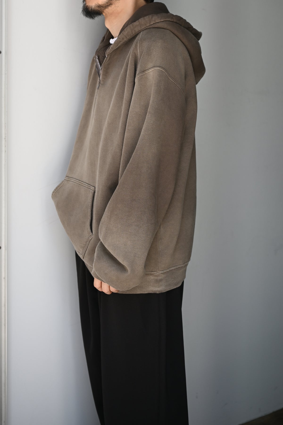 ANCELLM / FLEECE-LINED SWEAT HOODIE -MARRON