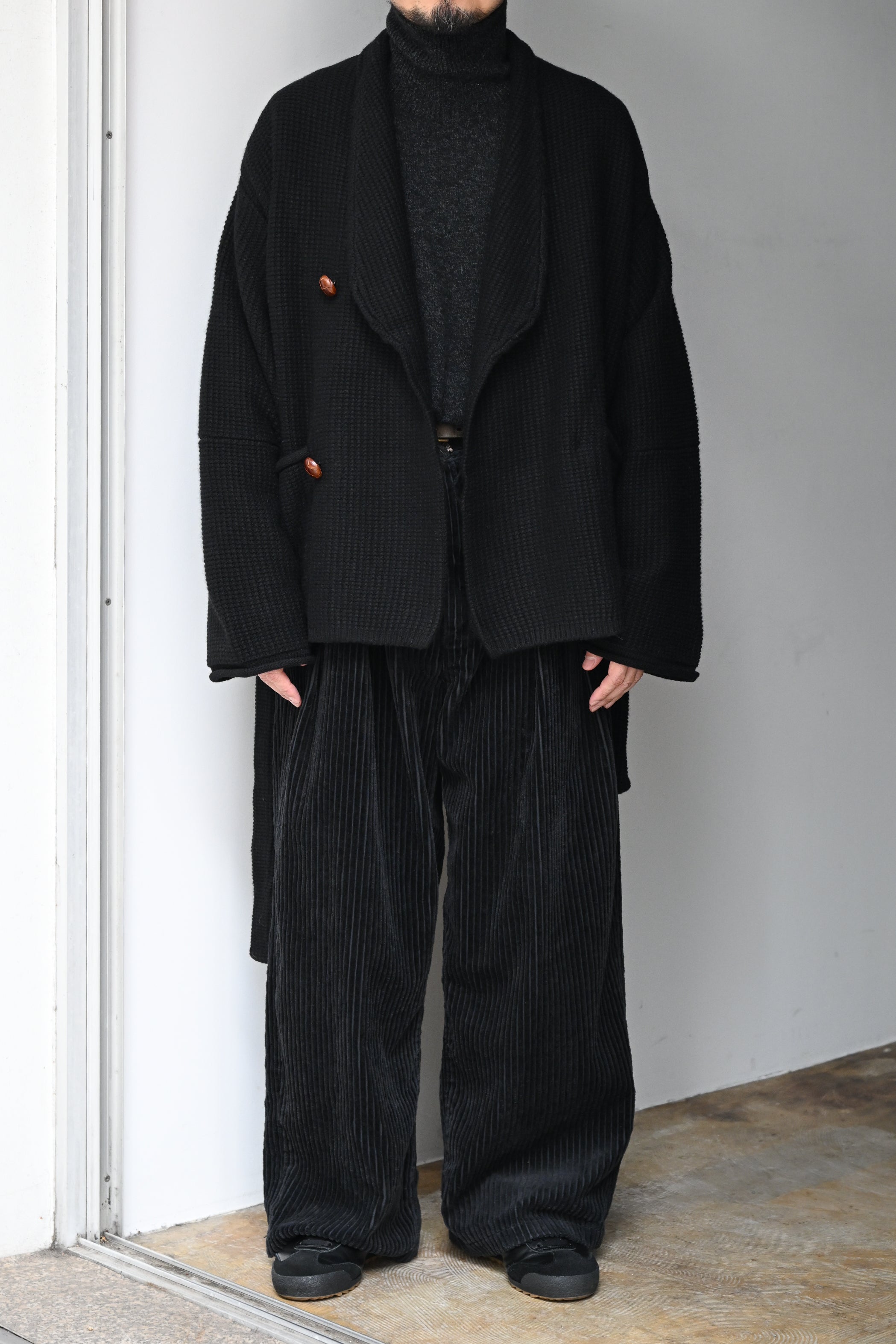ANCELLM / SHAWL COLLAR KNIT CARDIGAN -BLACK