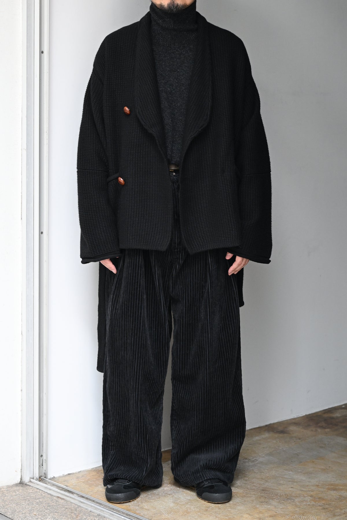 ANCELLM / SHAWL COLLAR KNIT CARDIGAN -BLACK