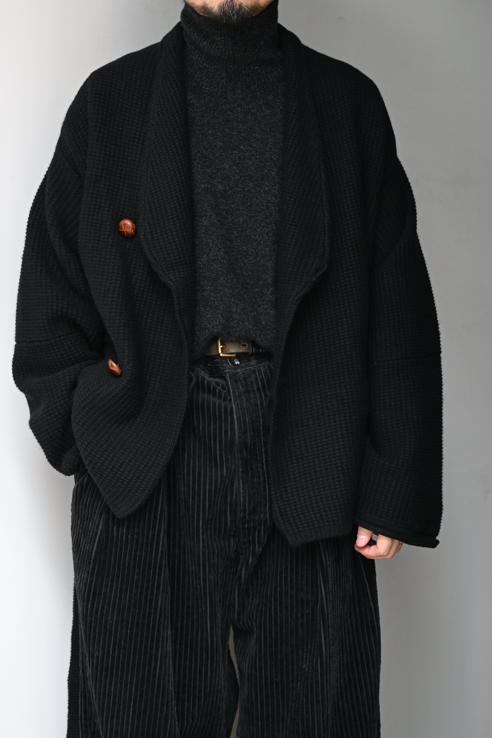か*ー様 ANCELLM アンセルム ウール シルク カシミア コート ブラック ANCELLM / SHAWL COLLAR KNIT CARDIGAN -BLACK