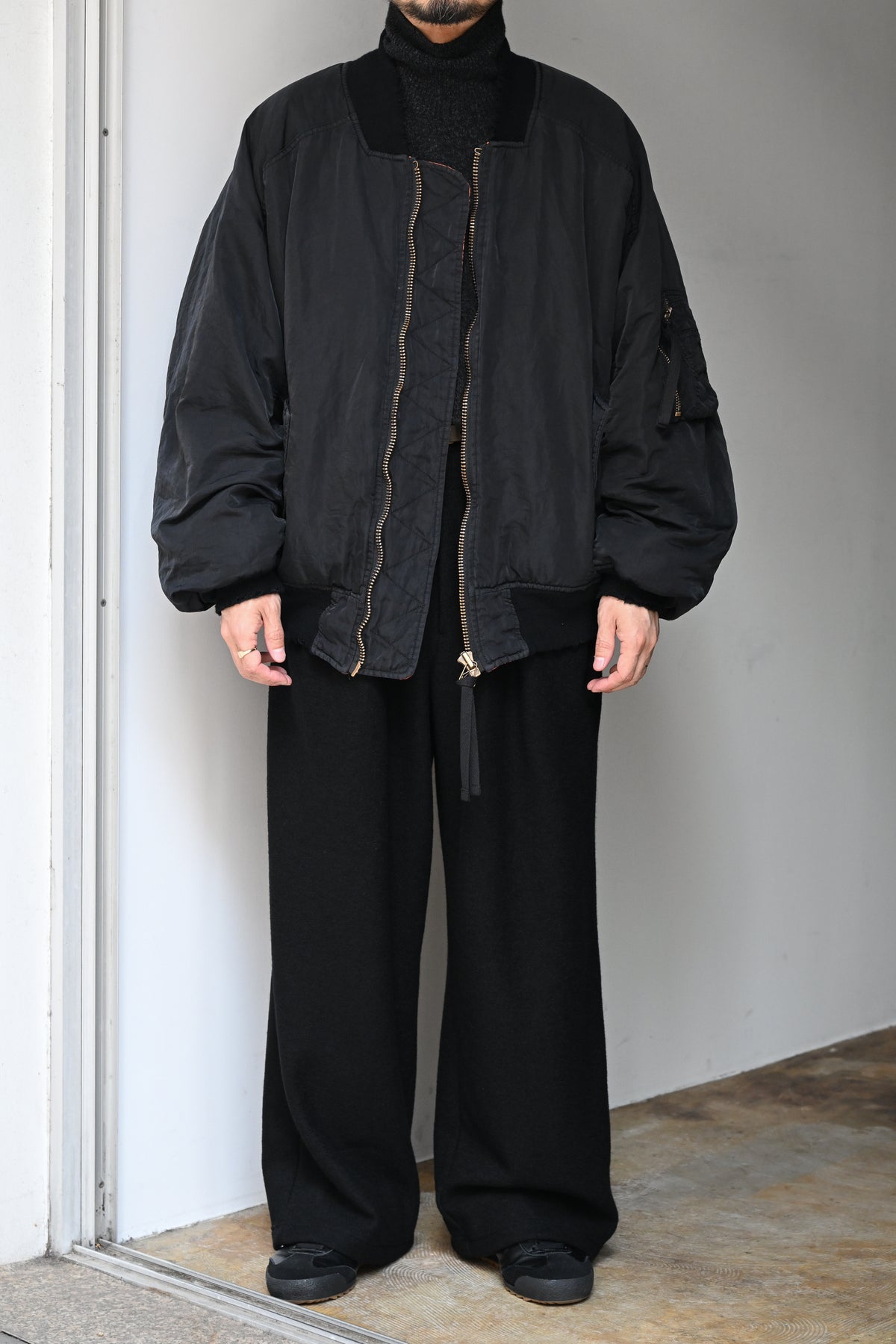 ANCELLM / AGING BOMBER JACKET -BLACK