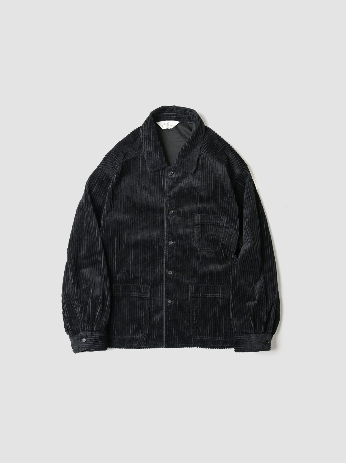 ANCELLM / CORDUROY OPEN COLLAR SHIRT -BLACK