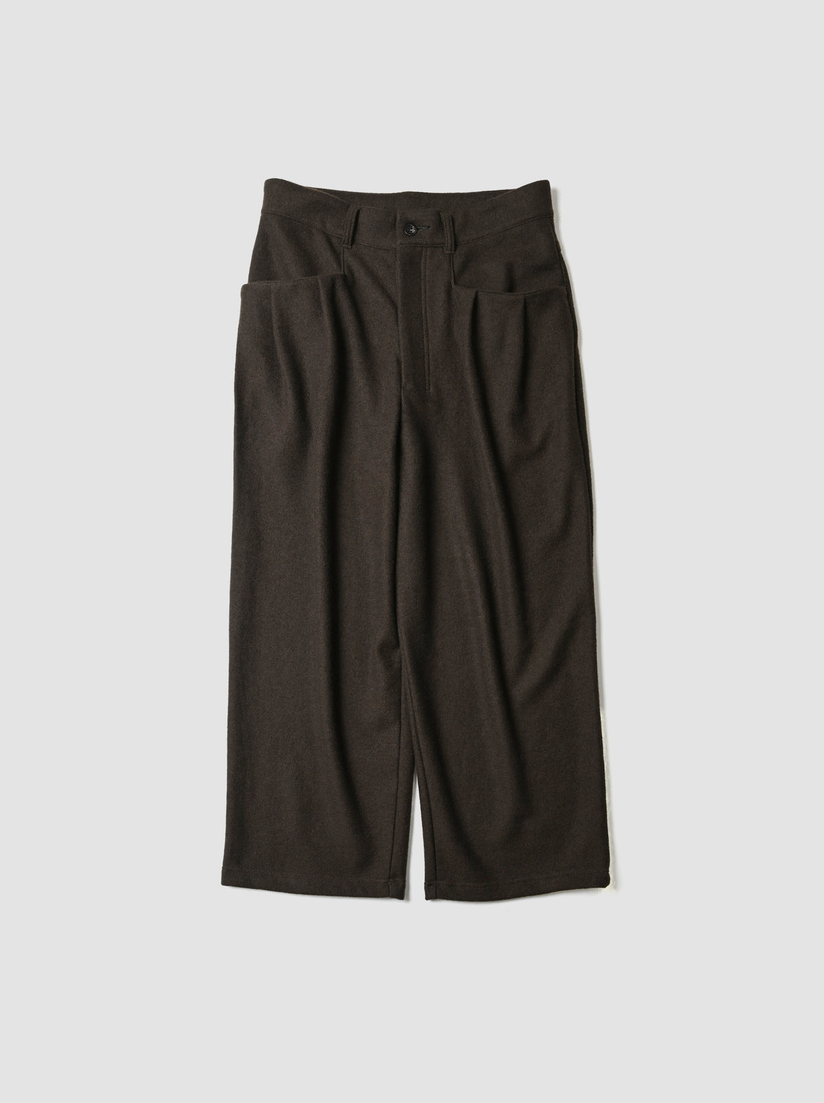 ANCELLM / WOOL CUT WIDE TUCK SLACKS -D.BROWN