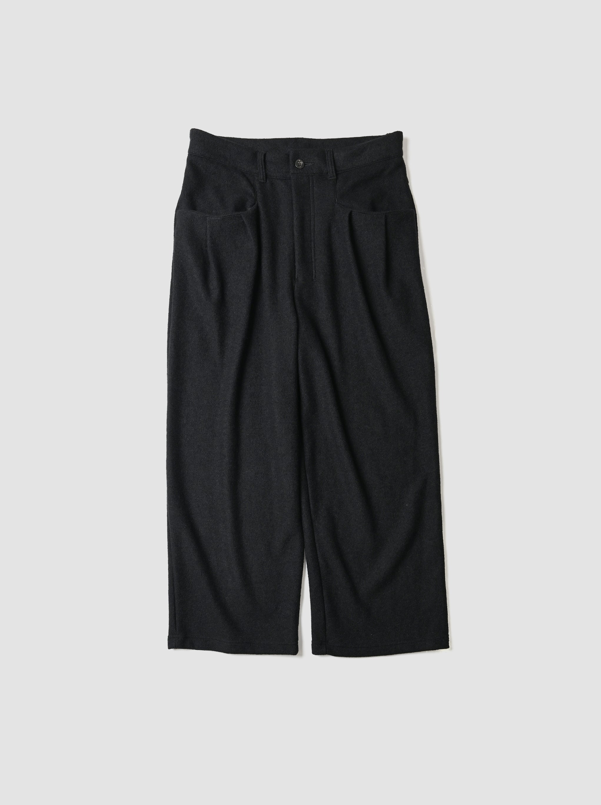 ANCELLM / WOOL CUT WIDE TUCK SLACKS -BLACK