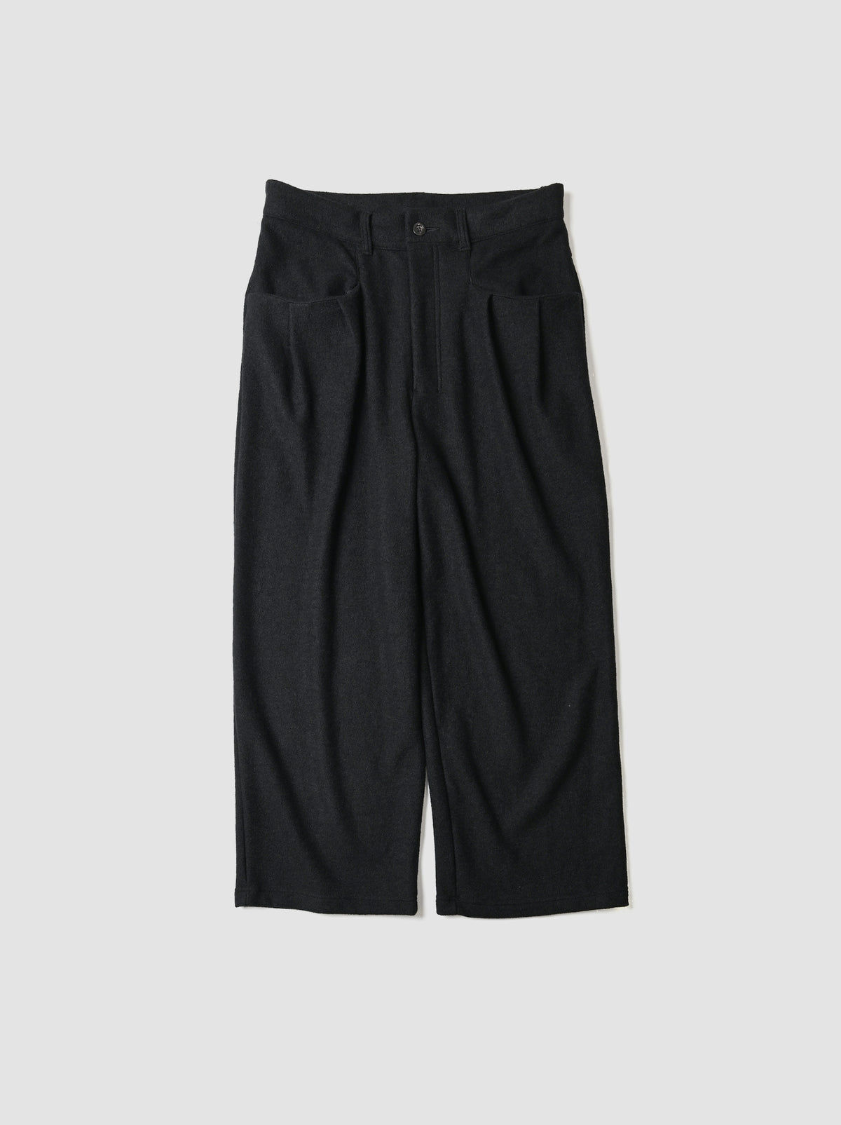 ANCELLM / WOOL CUT WIDE TUCK SLACKS -BLACK