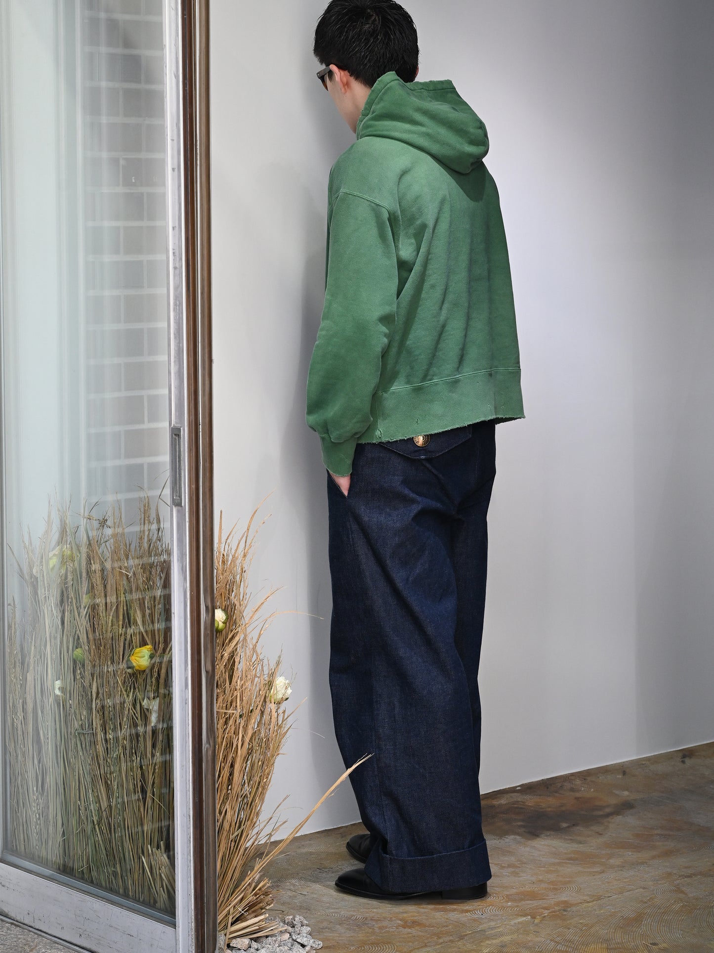 ANCELLM / DAMAGE HOODIE -GREEN