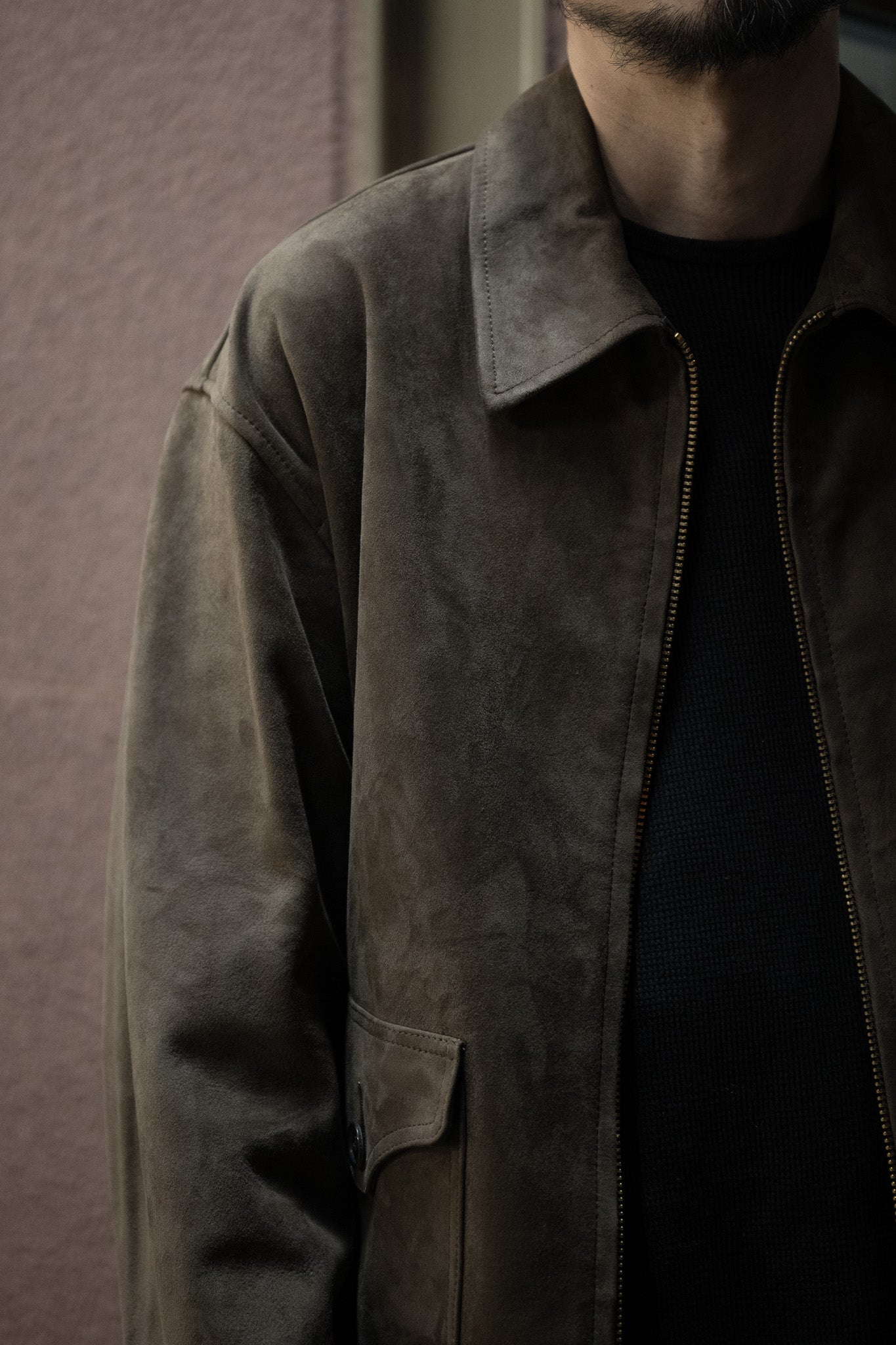 KAPTAIN SUNSHINE / Goat Suede Sports Jacket -MOCHA BROWN