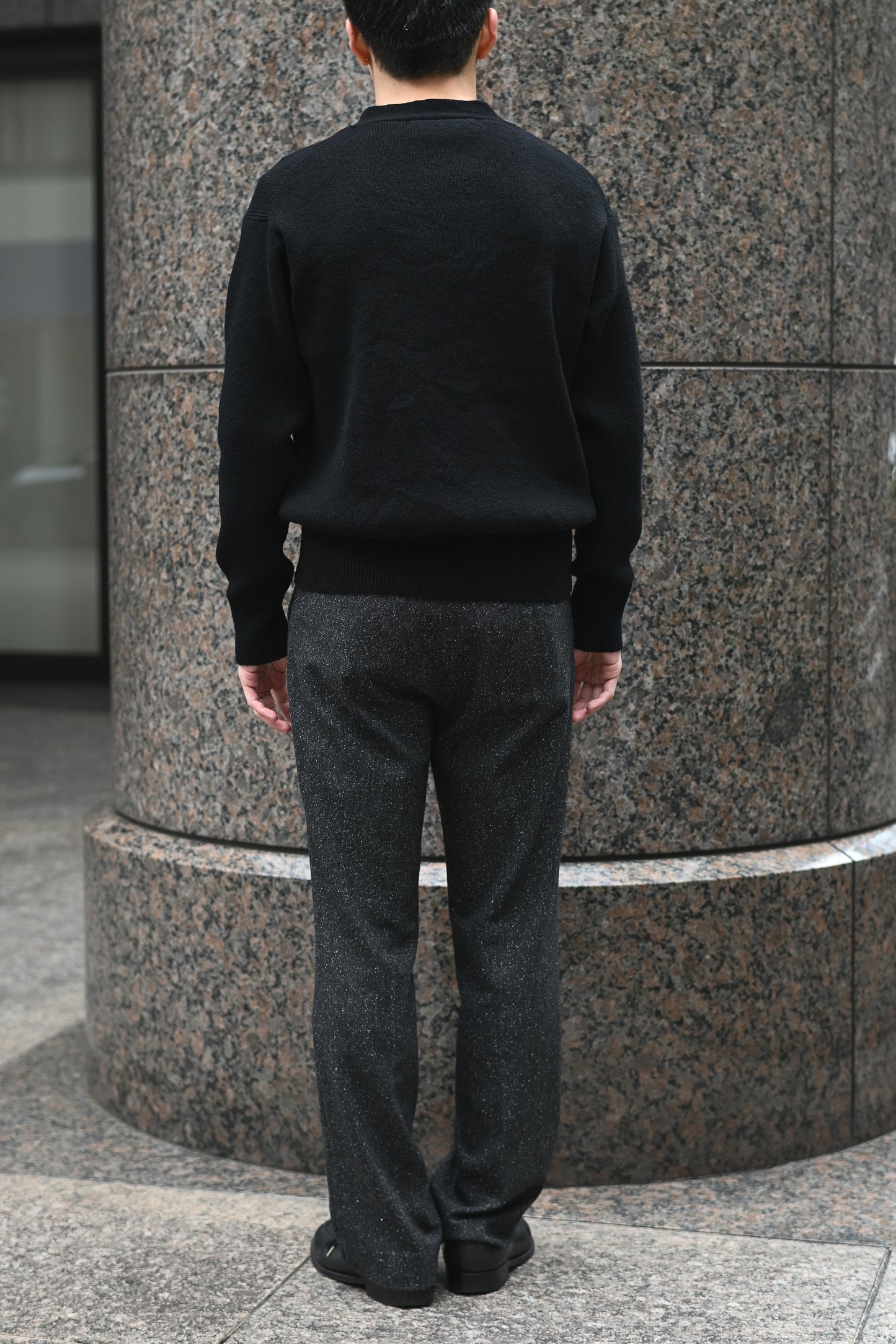 Slopeslow / cross V neck sweater -BLACK