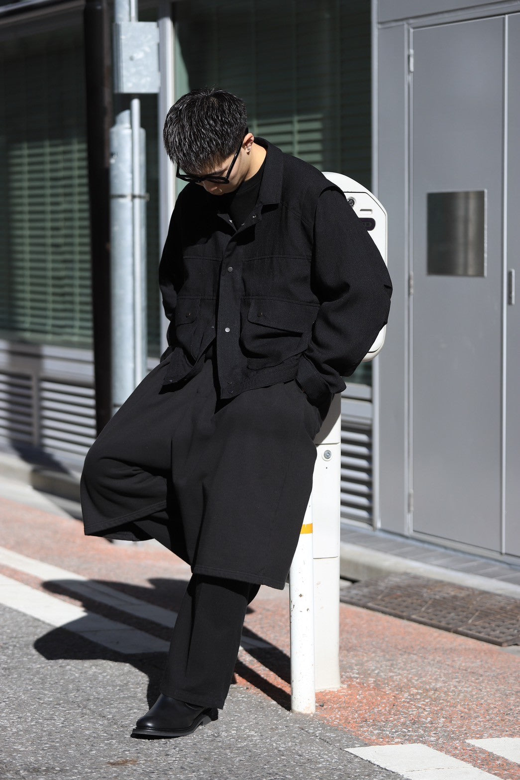 ANCELLM / MELANGE SNAP BLOUSON -BLACK